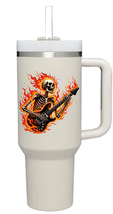 Flaming Guitar Skeleton -  UV DTF Decal