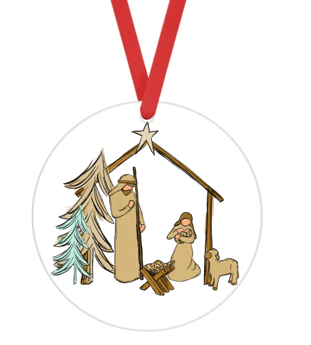 Manger Scene Sketch - Christmas Ornament -  UV DTF Decals