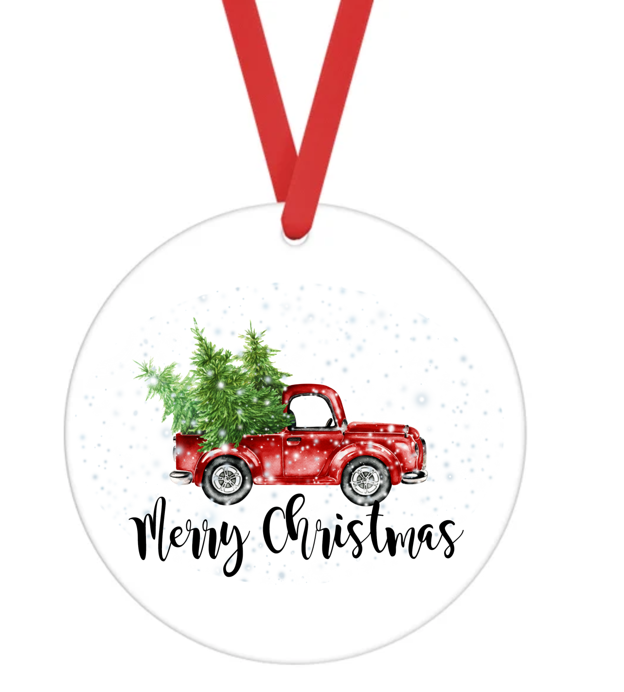 Merry Christmas Red Truck - Christmas Ornament -  UV DTF Decals