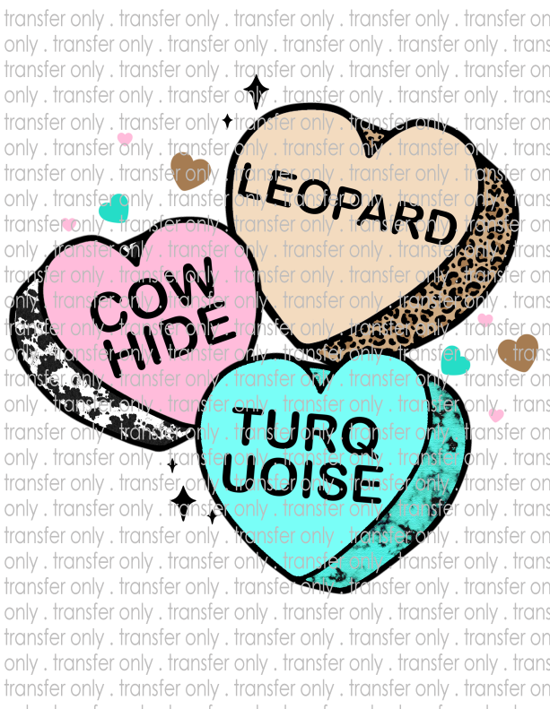 Leopard Cowhide Turquoise Hearts - Waterslide, Sublimation Transfers