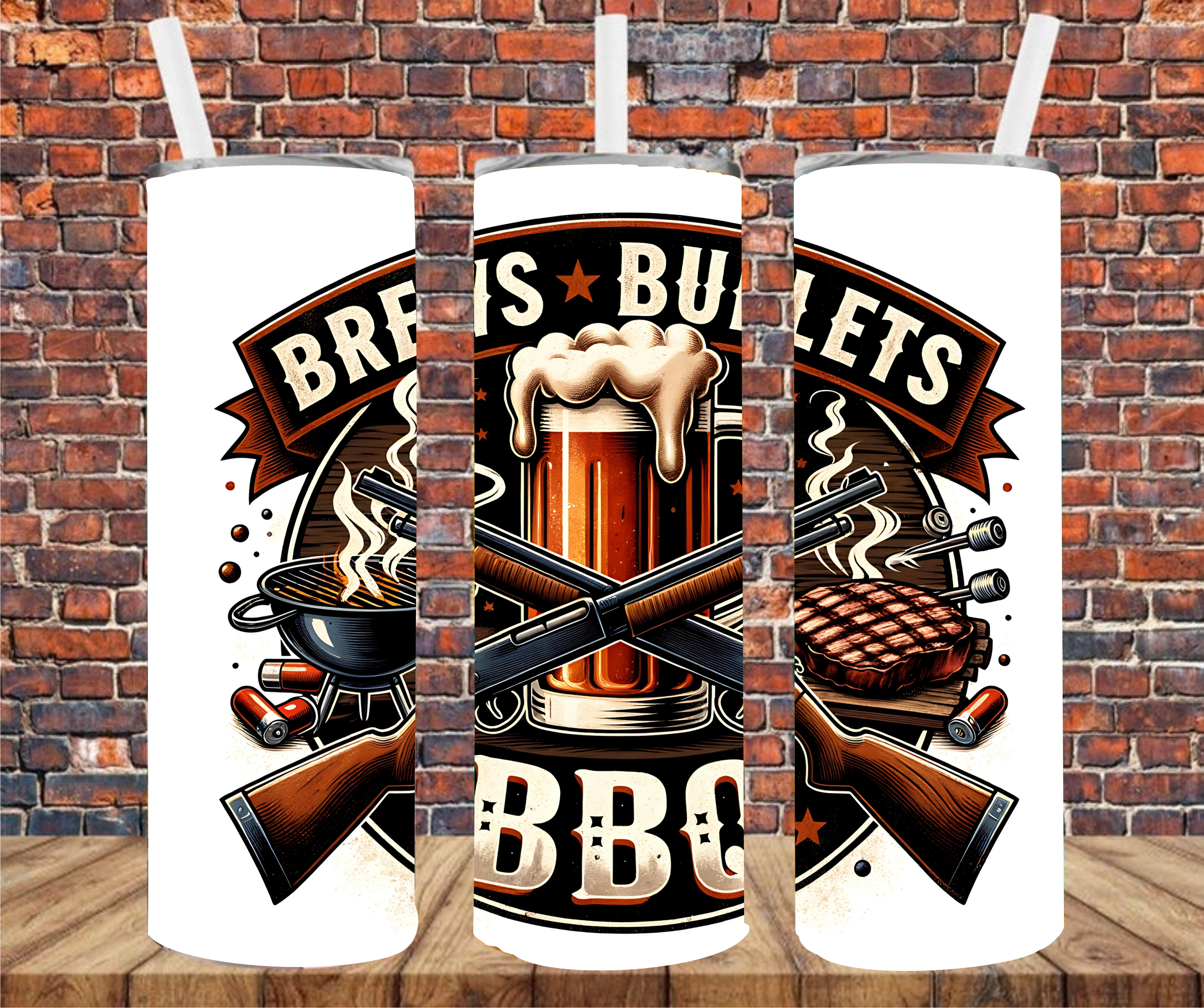 Brews, Bullets & BBQ- Tumbler Wrap - Sublimation Transfers
