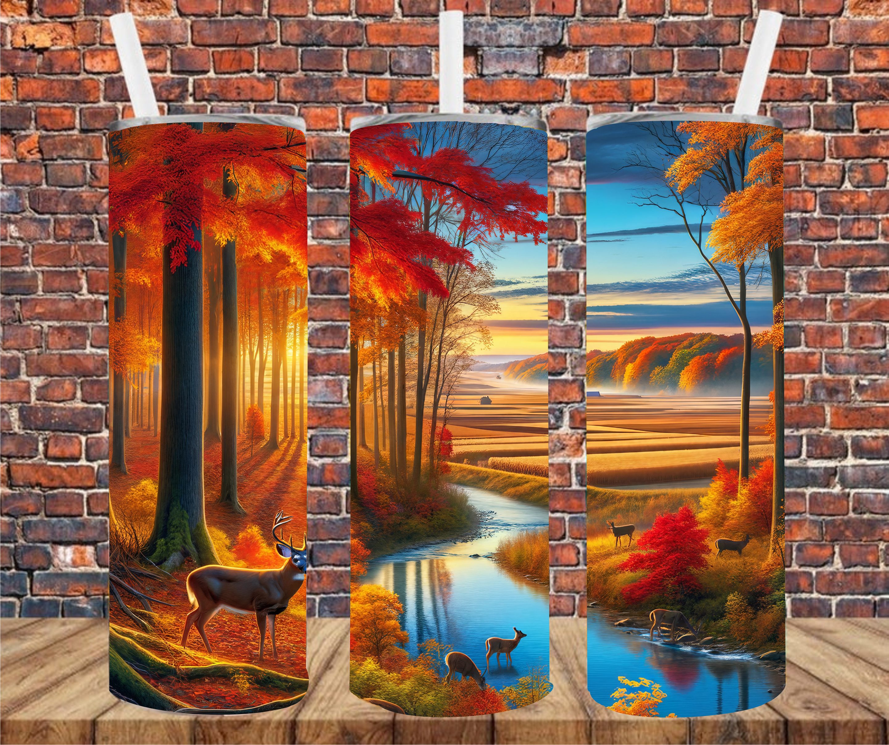 Vibrant Forest With Deer - Tumbler Wrap - Sublimation Transfers