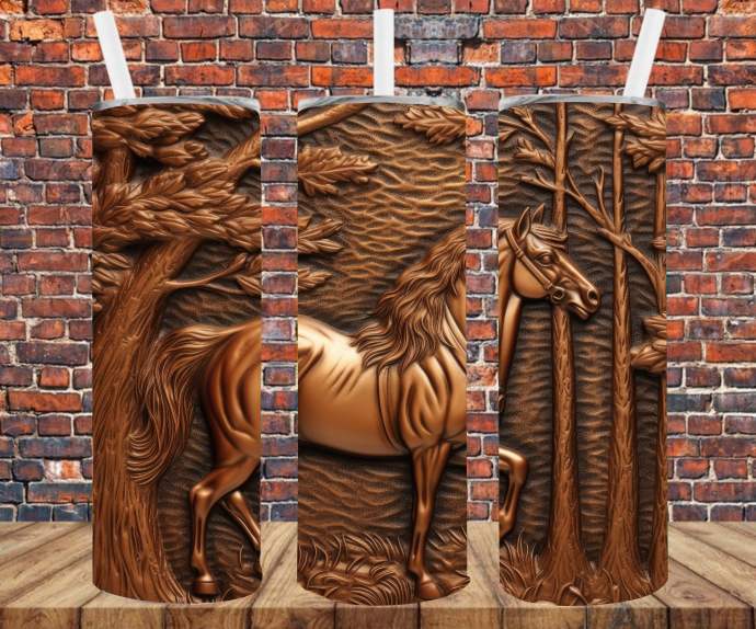 Bronze Horse - 3D Effect - Tumbler Wrap - Sublimation Transfers
