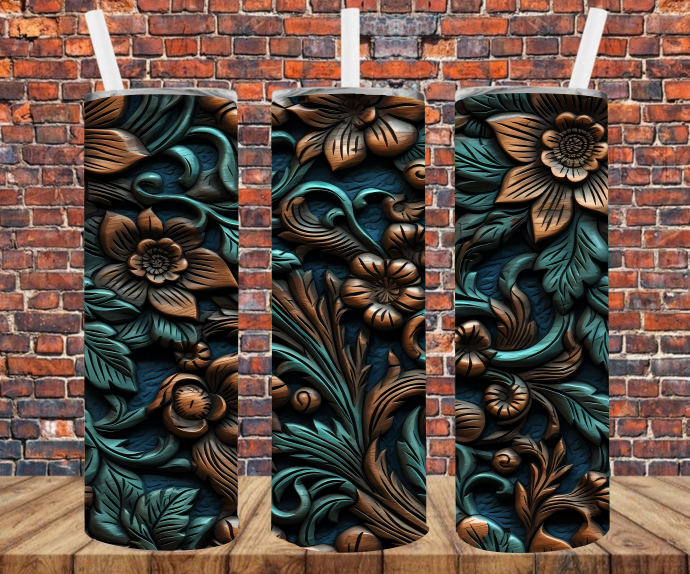 Faux Bronze Floral  - 3D Effect - Tumbler Wrap - Sublimation Transfers