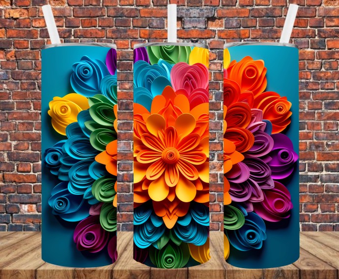 3D Effect Flowers - Tumbler Wrap - Sublimation Transfers