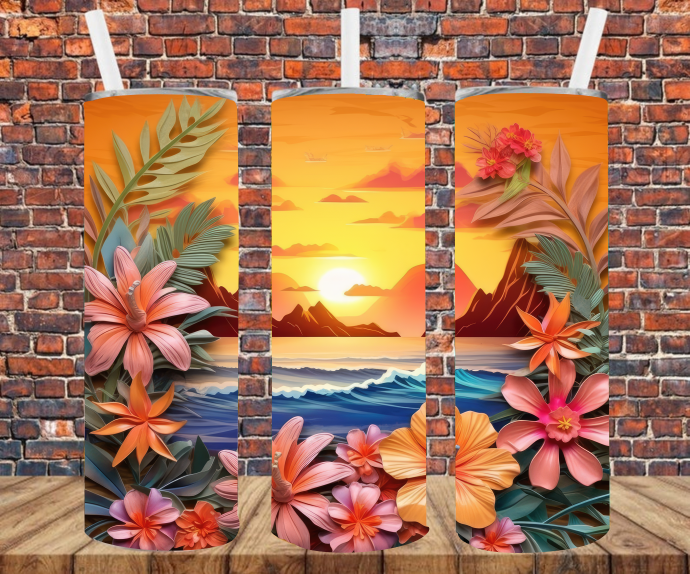 Beach Scene - 3D Effect - Tumbler Wrap - Sublimation Transfers