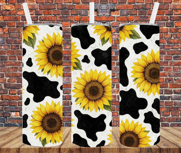 Sunflowers & Cow Print - Sublimation Tumbler Wrap