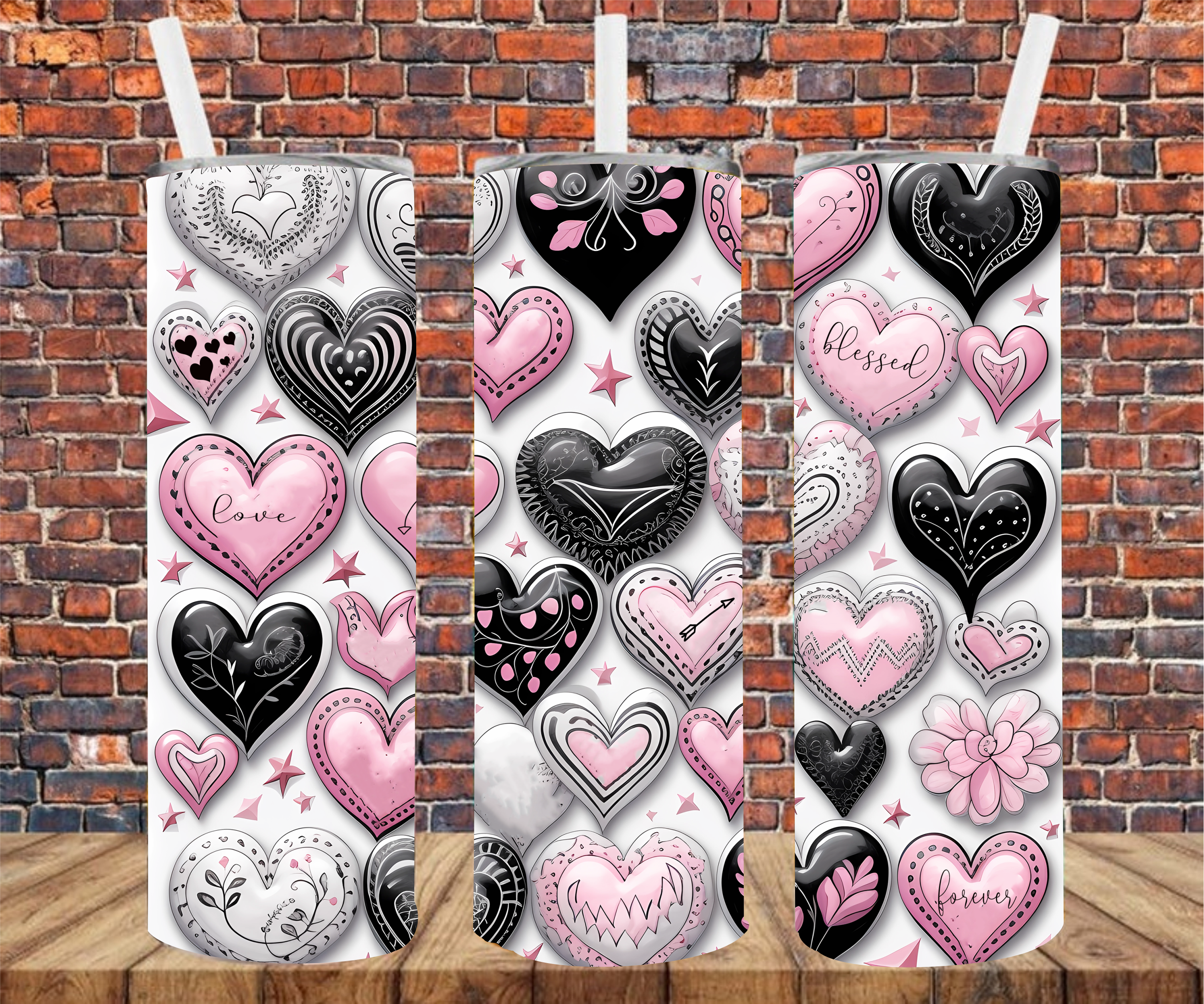 Heart Pattern - Tumbler Wrap - Sublimation Transfers