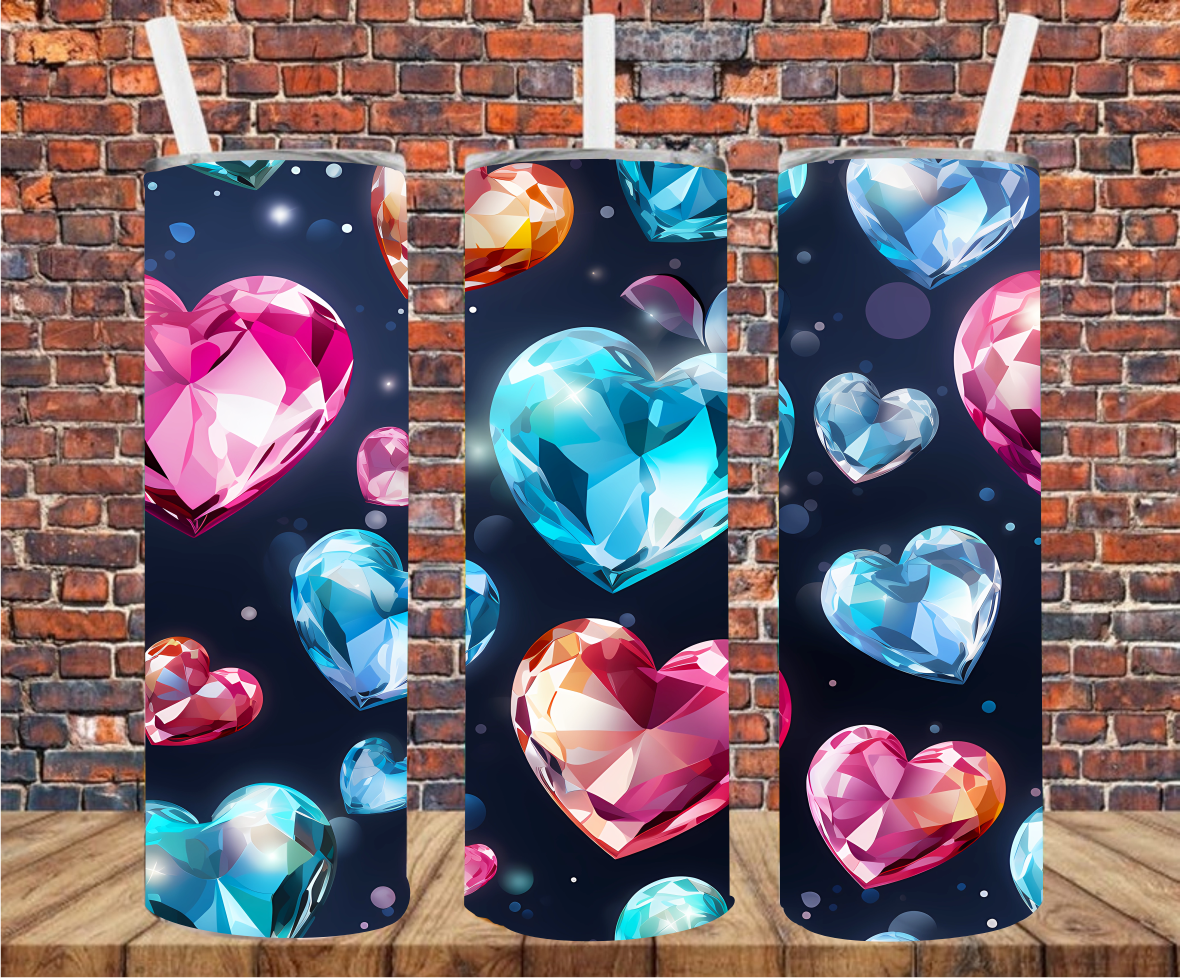 Jeweled Hearts - Tumbler Wrap - Sublimation Transfer