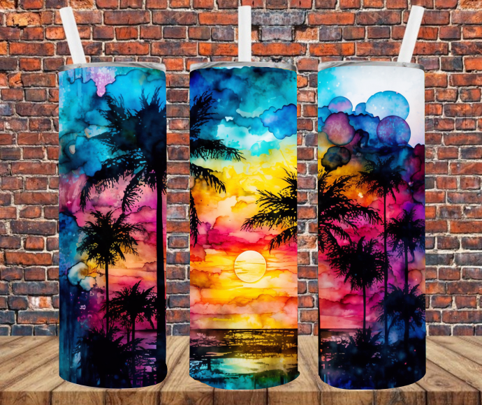 Alcohol Ink Summer Palms - Tumbler Wrap Sublimation Transfers