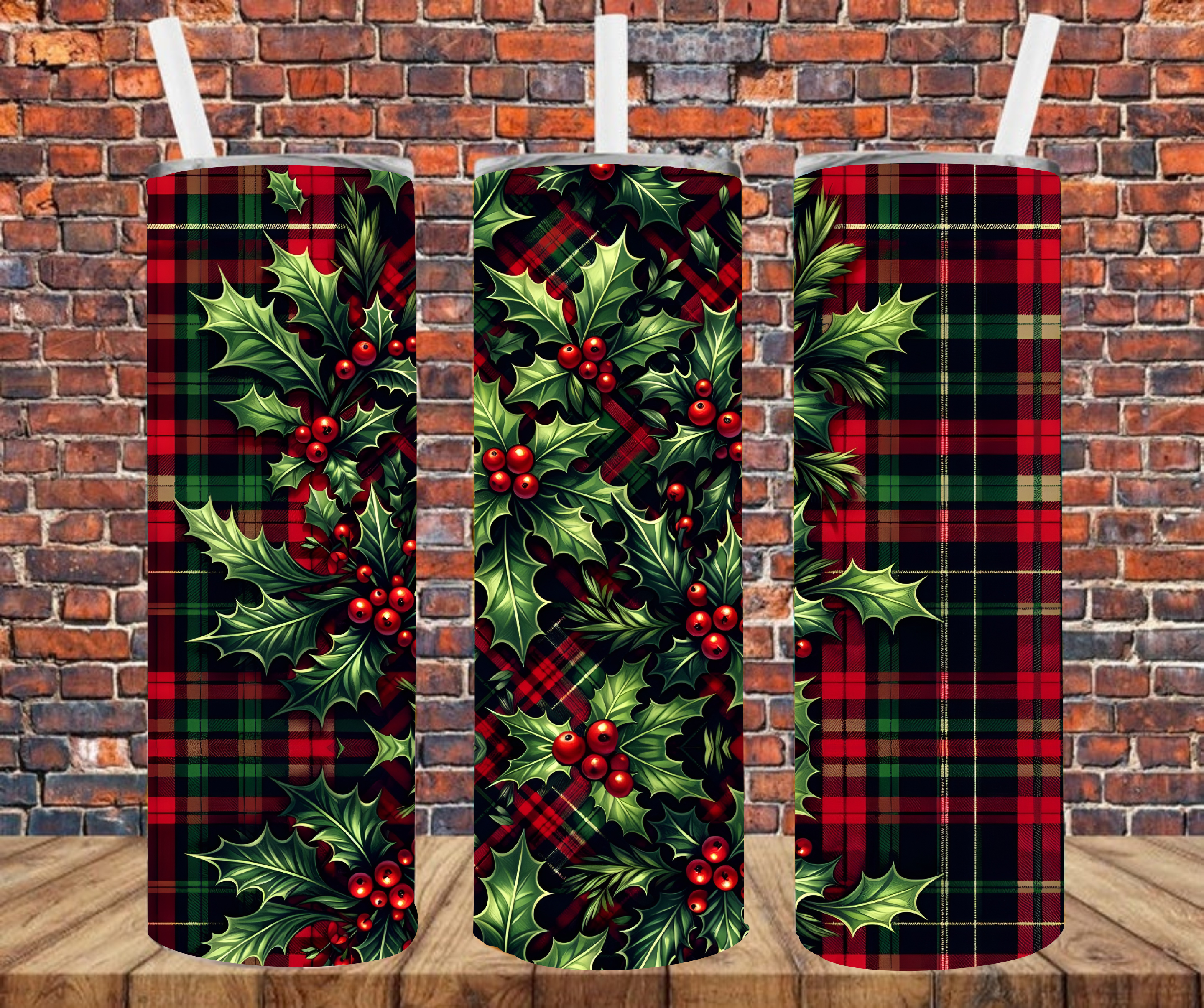 Holly on Plaid - Tumbler Wrap - Sublimation Transfer