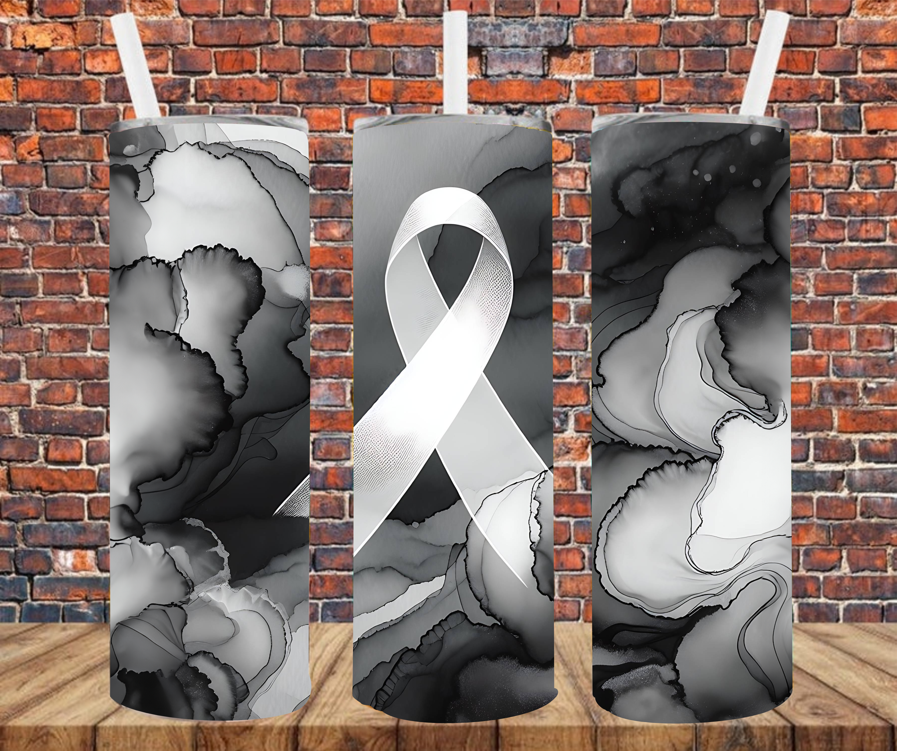 Awareness - White Ribbon - Tumbler Wrap - vinyl Transfers