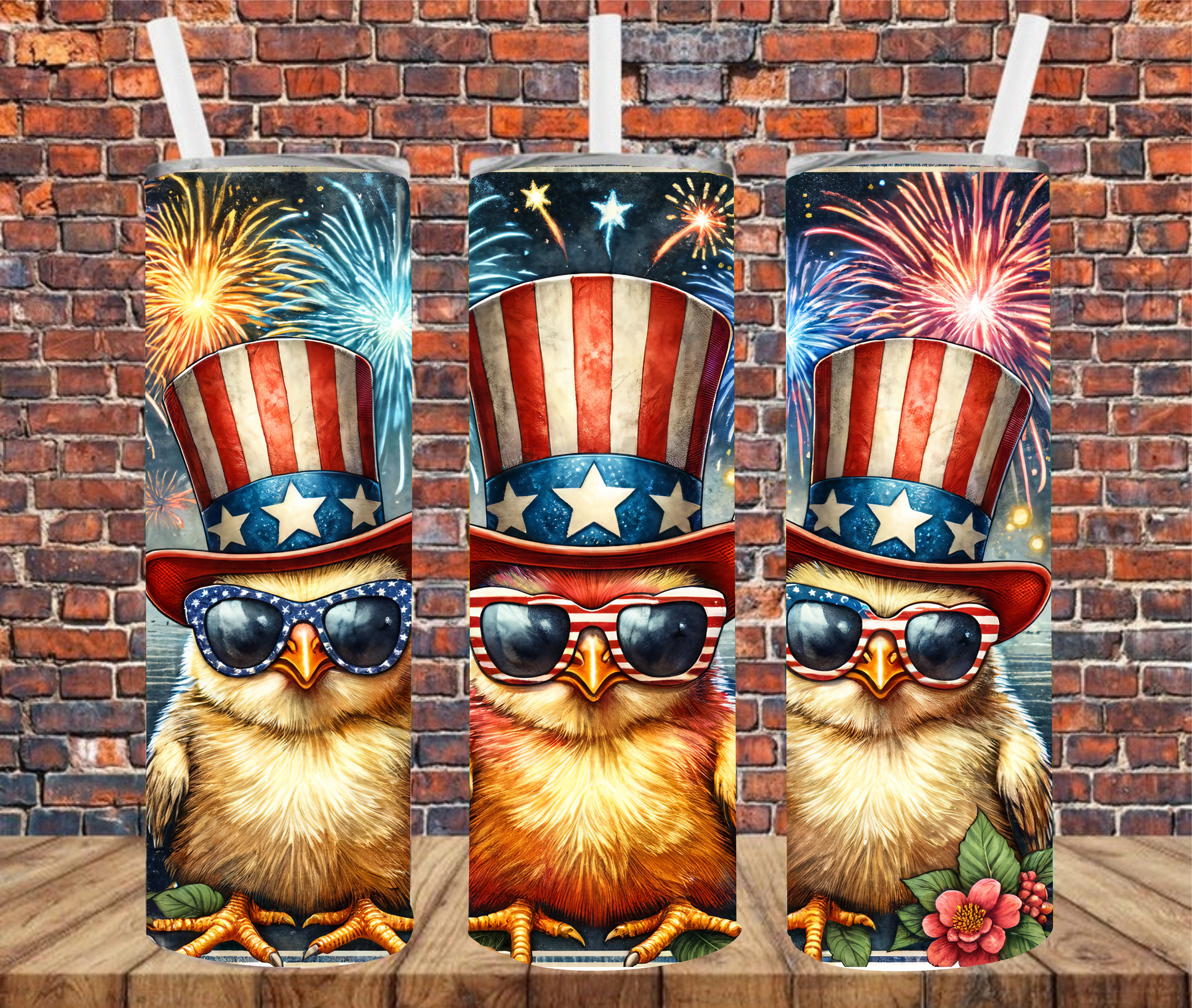 Patriotic Chickens - Tumbler Wrap - Sublimation Transfer