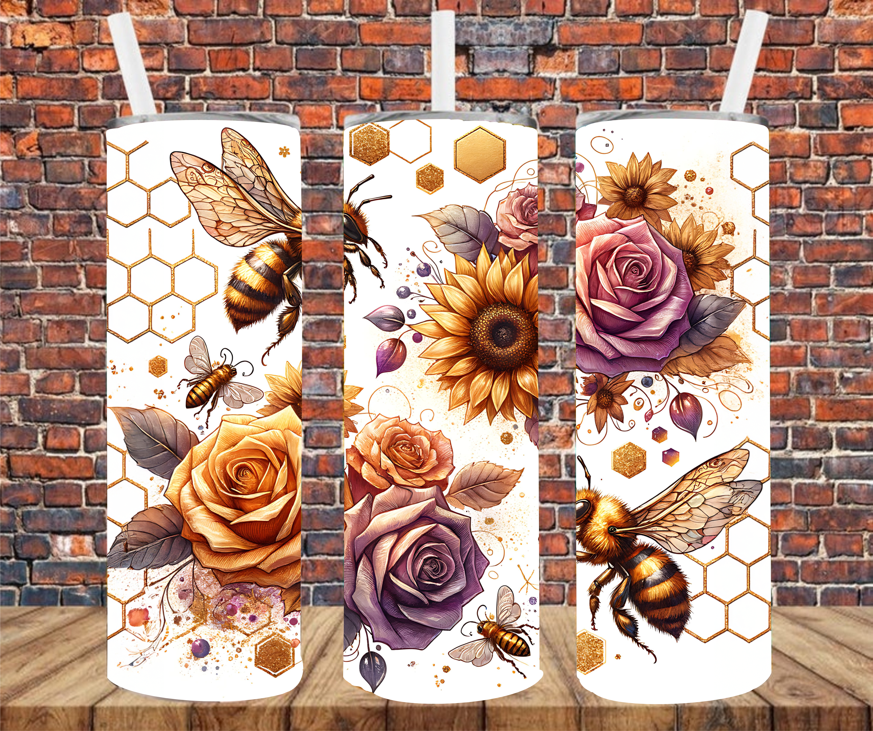 Bees & Honeycombs - Tumbler Wrap - vinyl Transfers