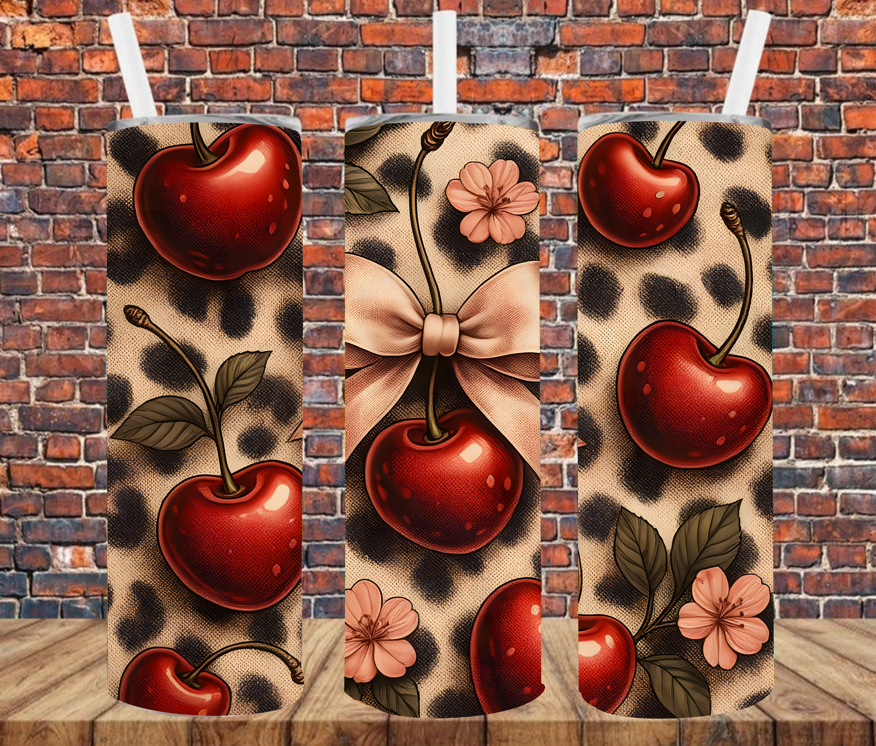 Cherries & Leopard - Tumbler Wrap - vinyl Transfers