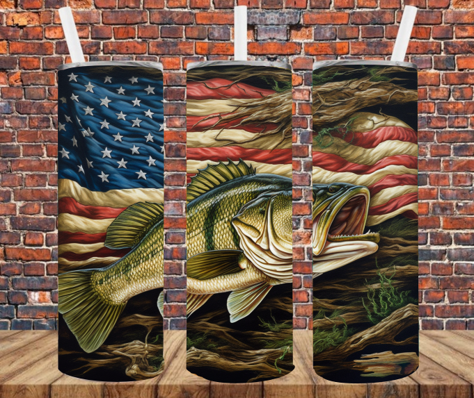 Patriotic Wooden Fish - Tumbler Wrap - Sublimation Transfers