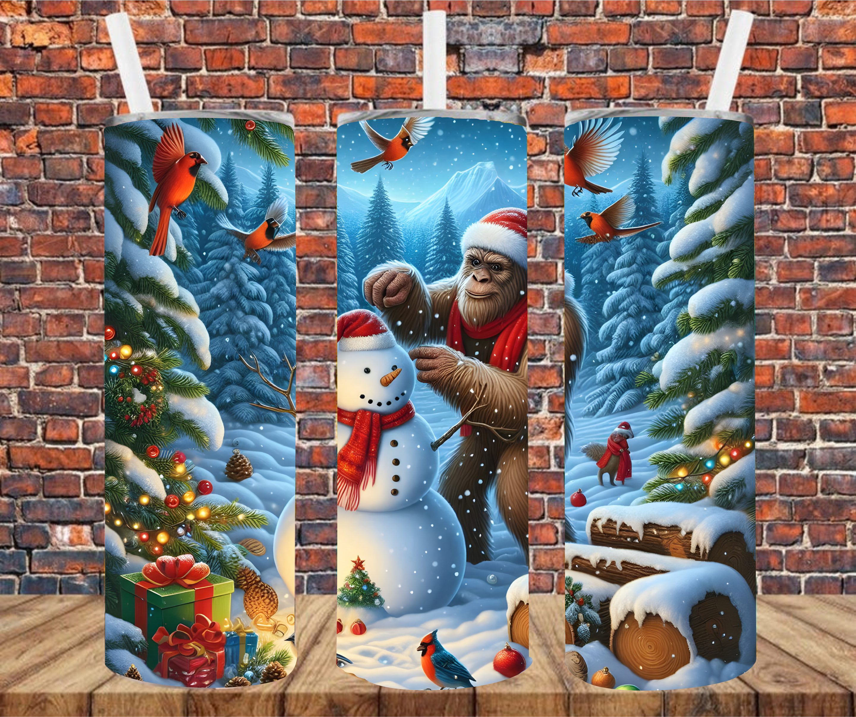 Christmas Bigfoot  - Tumbler Wrap - Sublimation Transfers