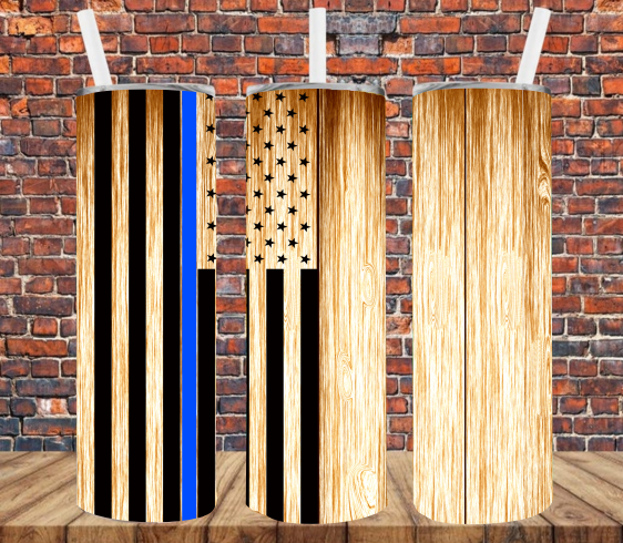 Blue Line on Wood - Tumbler Wrap Sublimation Transfers