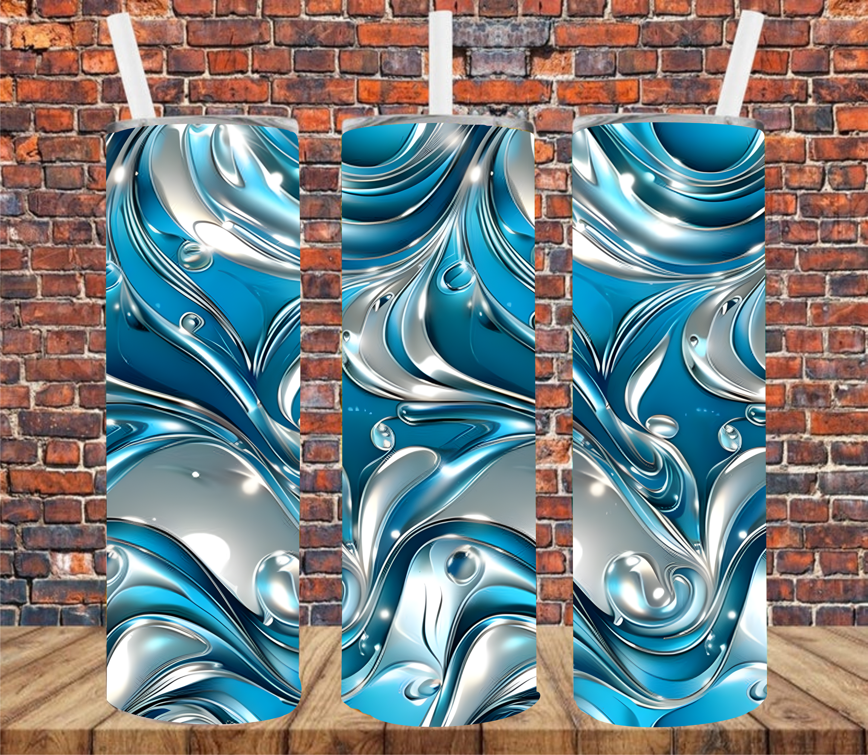 Abstract Blue & Silver Wave - Tumbler Wrap - Sublimation Transfer