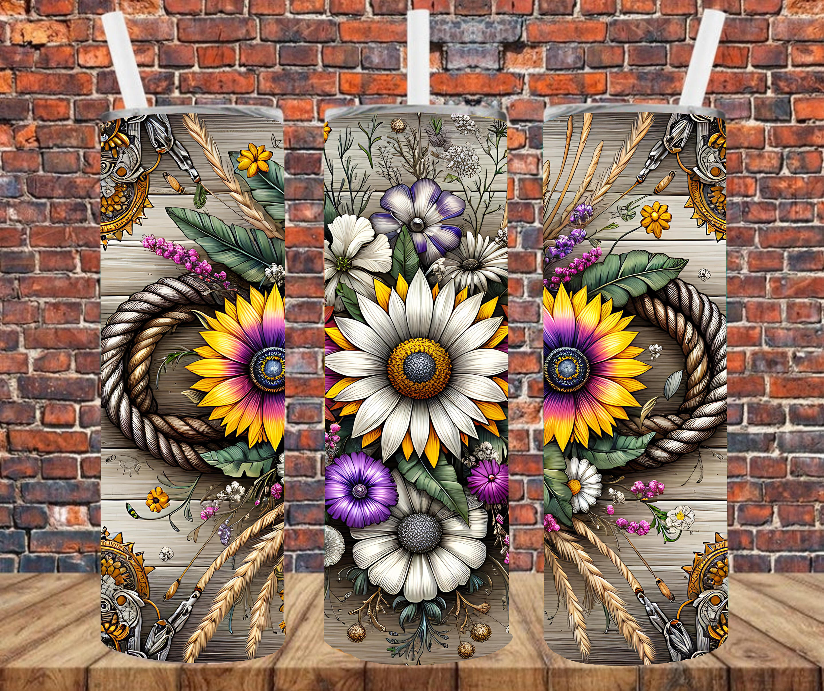 Floral Rope - Tumbler Wrap - Sublimation Transfer