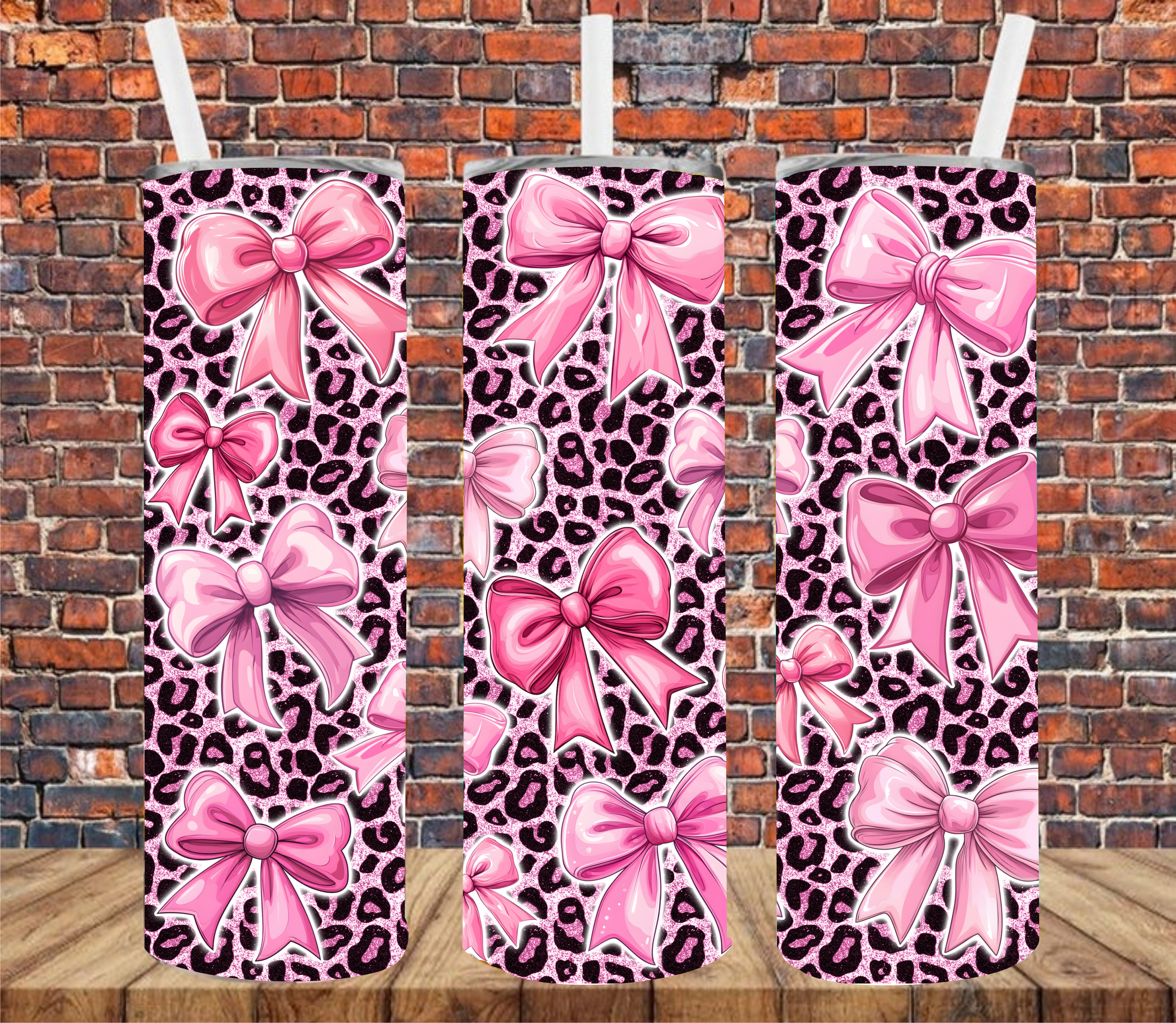 Pink Bows & Leopard - Tumbler Wrap - Sublimation Transfer