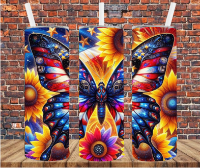 Vibrant Patriotic Butterfly - Tumbler Wrap - Sublimation Transfer