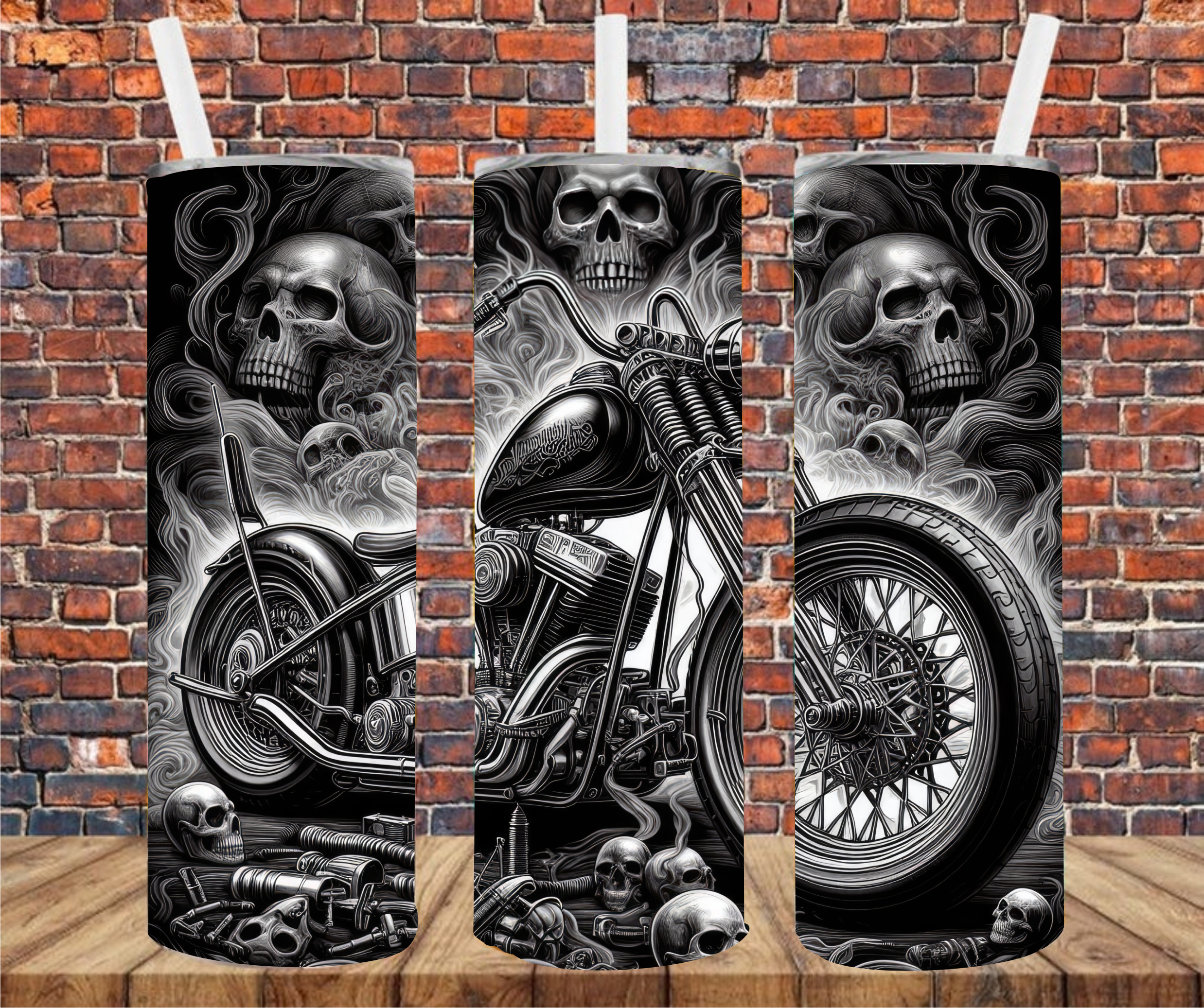 Motorcycle & Skulls - Tumbler Wrap - Vinyl Transfer