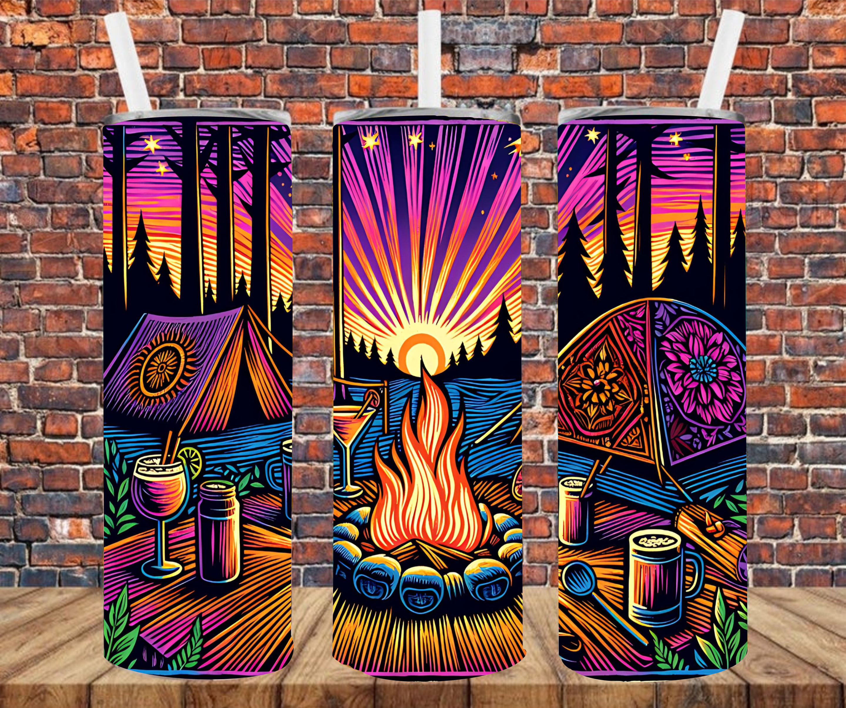 Neon Camping - Tumbler Wrap - Sublimation Transfers