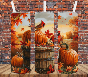 Cardinals On Pumpkins - Tumbler Wrap - Sublimation Transfer