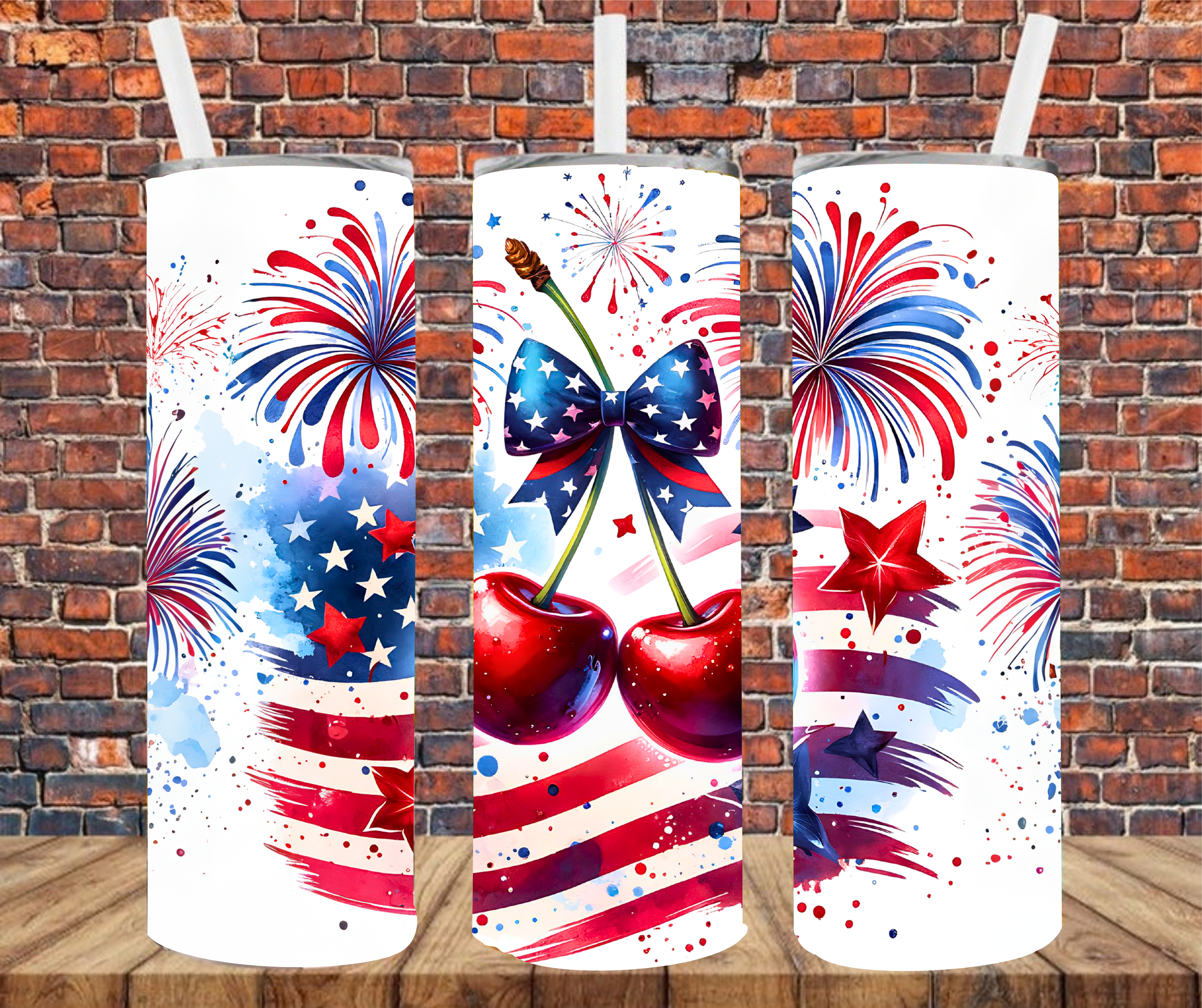 Patriotic Cherries - Tumbler Wrap - Vinyl Transfer