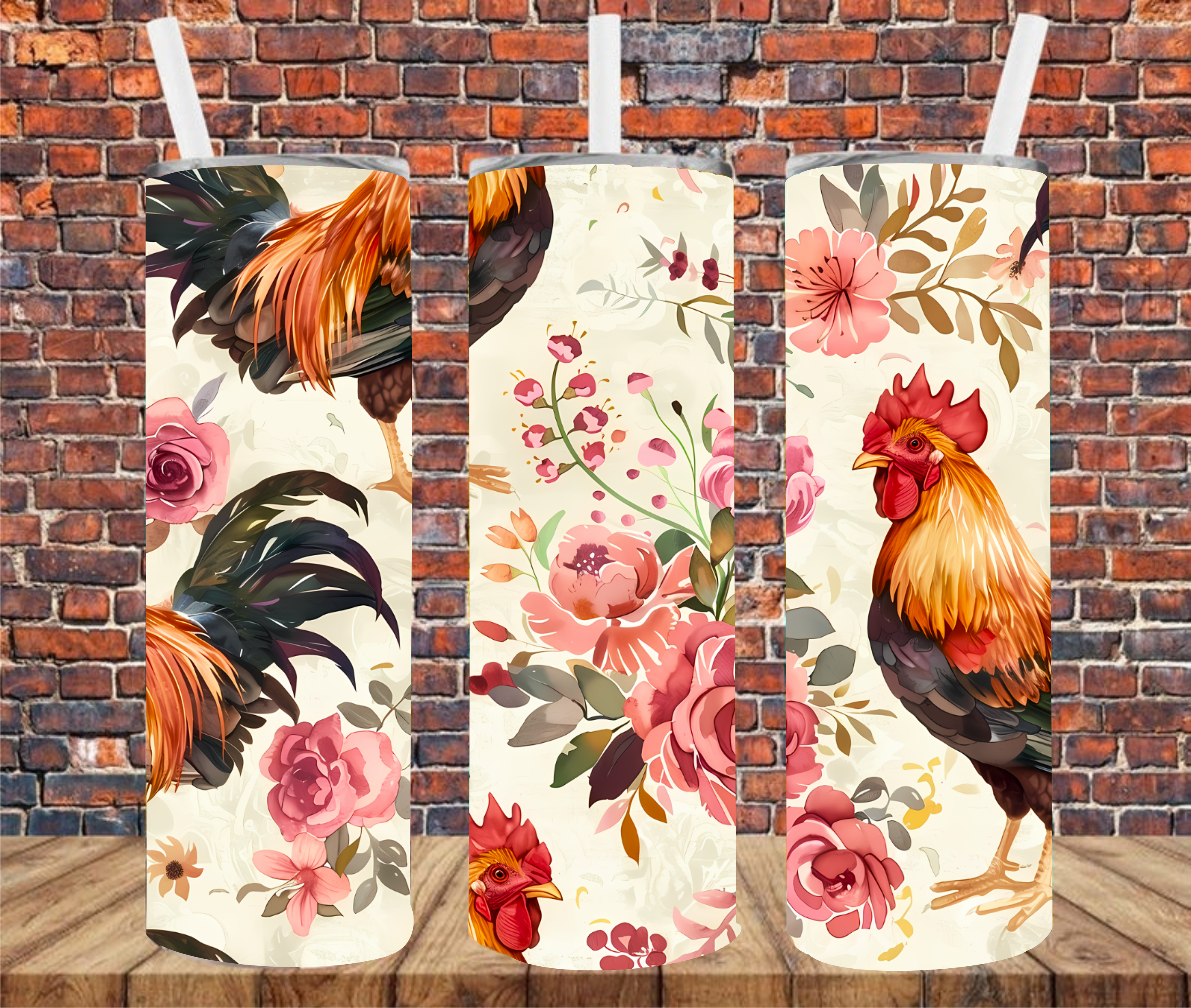Floral Chicken - Tumbler Wrap - Sublimation Transfer
