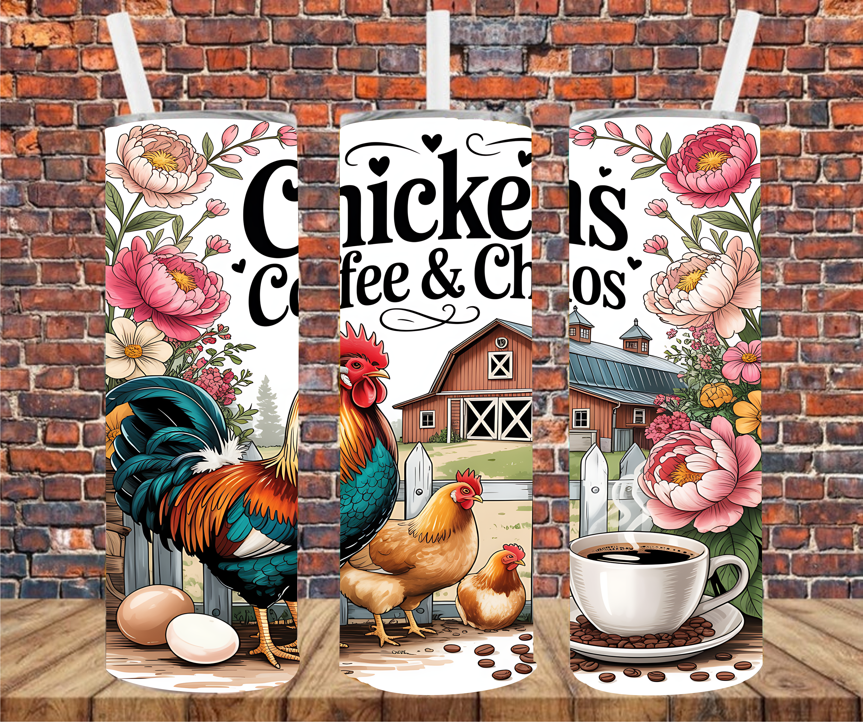 Chickens Coffee & Chaos -  Tumbler Wrap - Sublimation Transfer