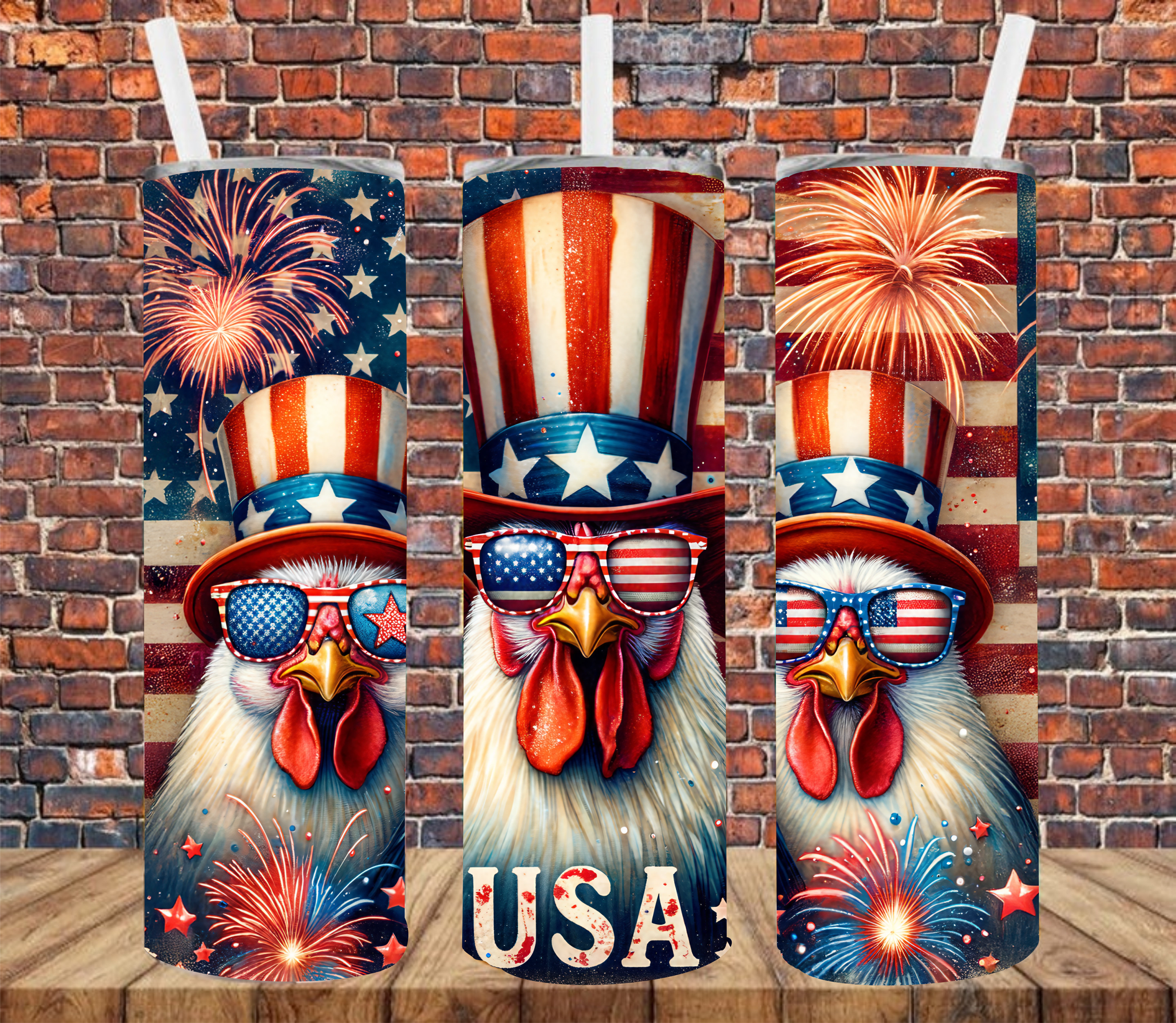 Patriotic Chickens - Tumbler Wrap - Sublimation Transfer