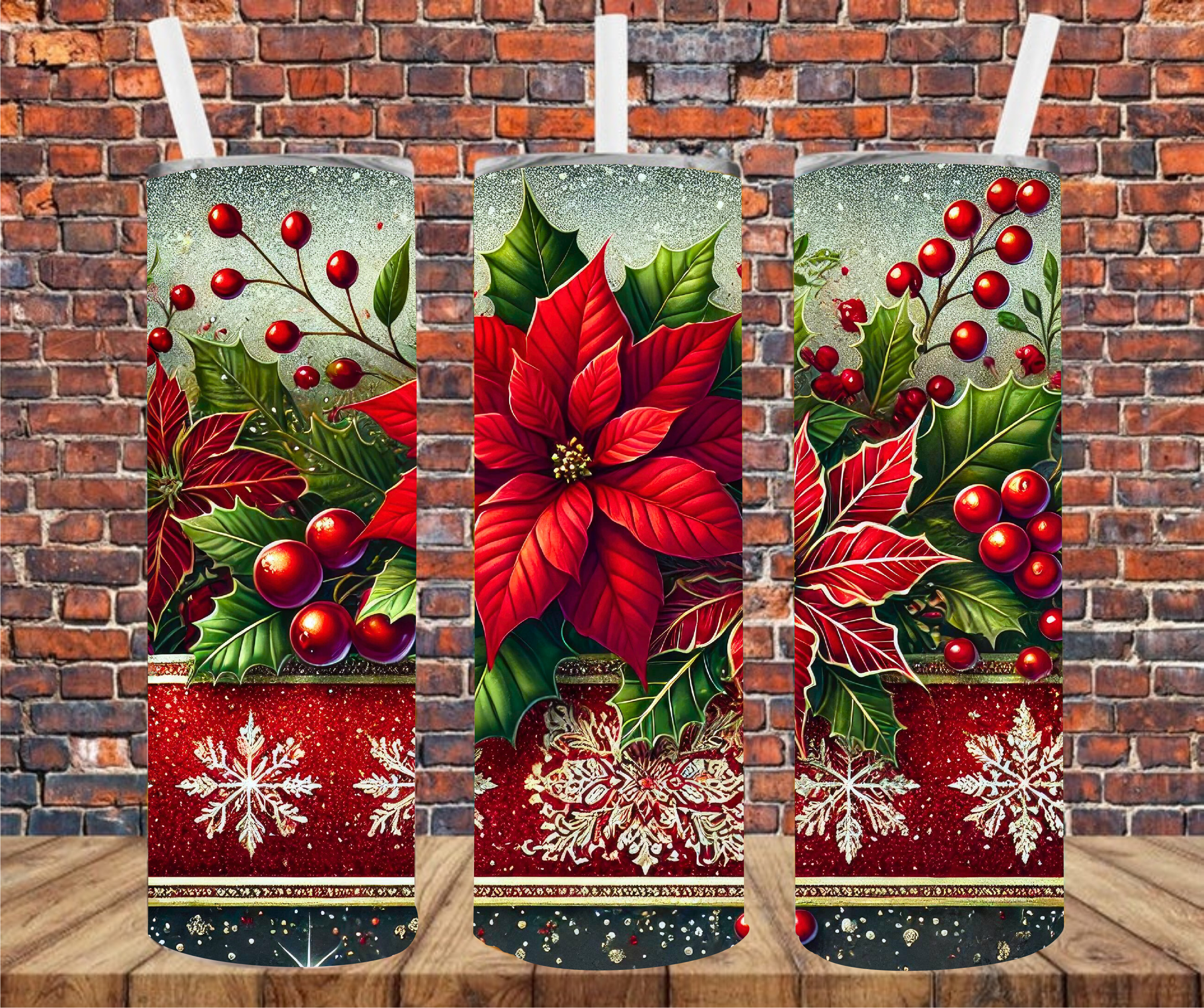 Poinsettias - Tumbler Wrap - Sublimation Transfers