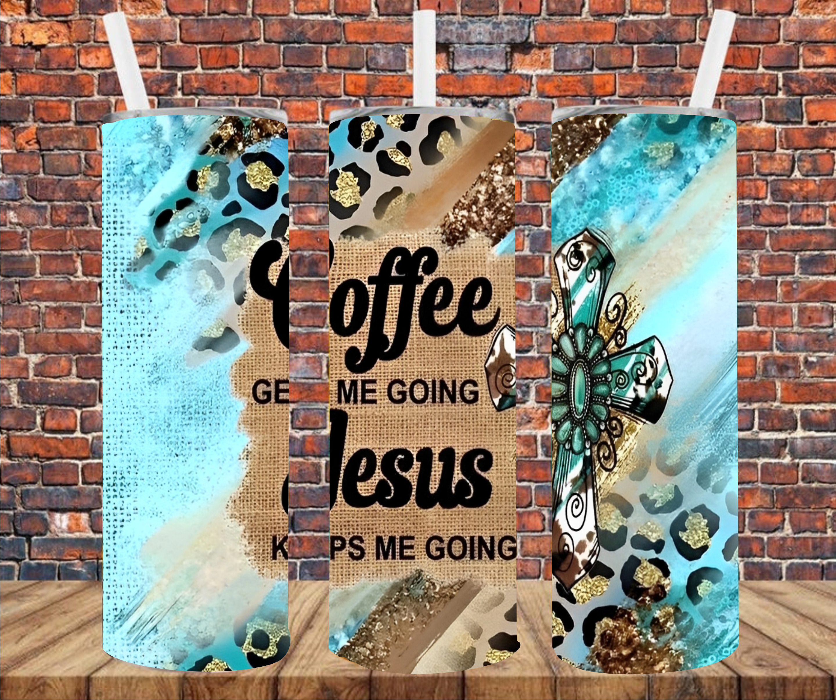Coffee Gets Me Going, Jesus Keeps Me Going - Tumbler Wrap - Sublimation Transfer