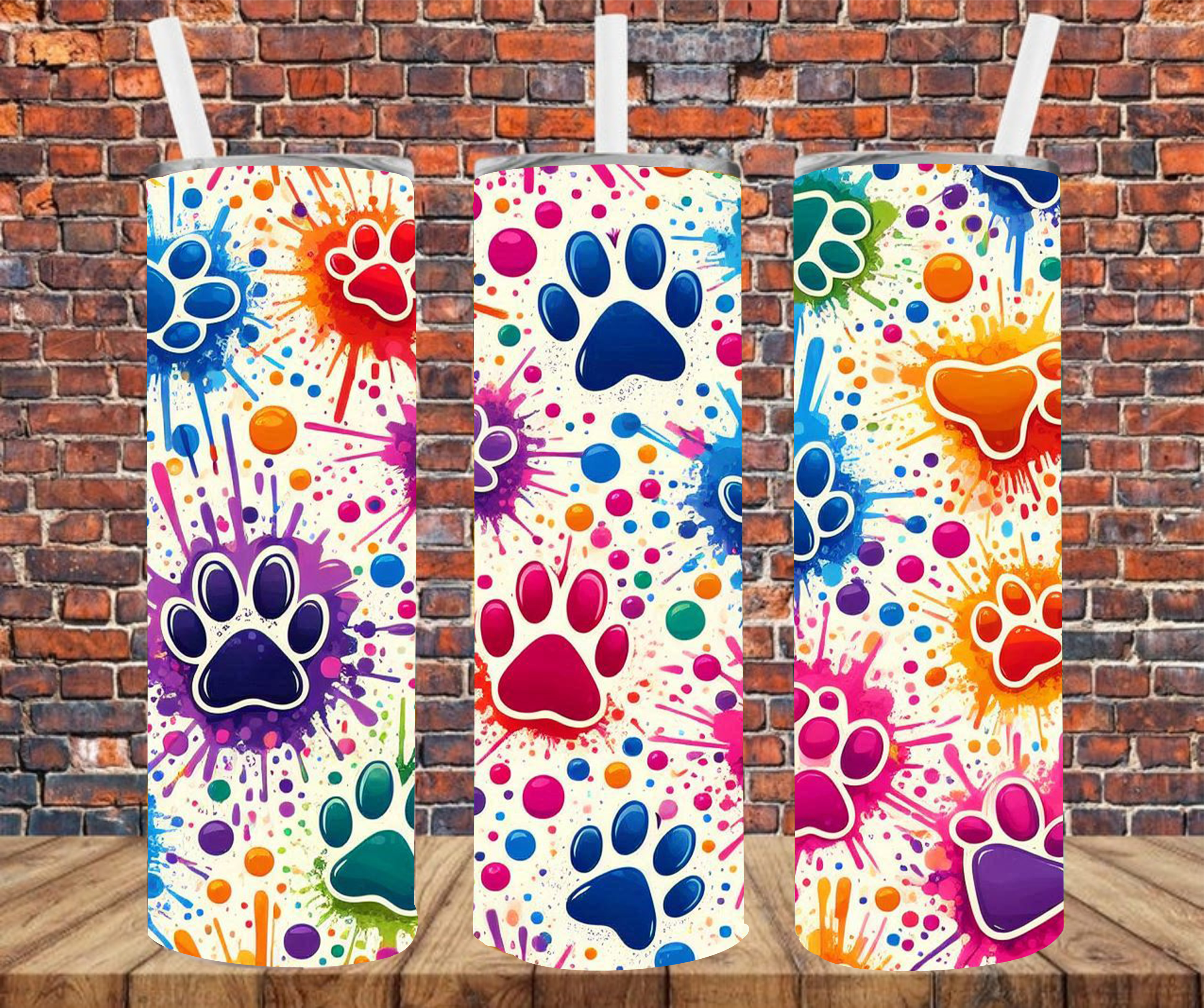 Colorful Paws - Tumbler Wrap - Vinyl Transfer