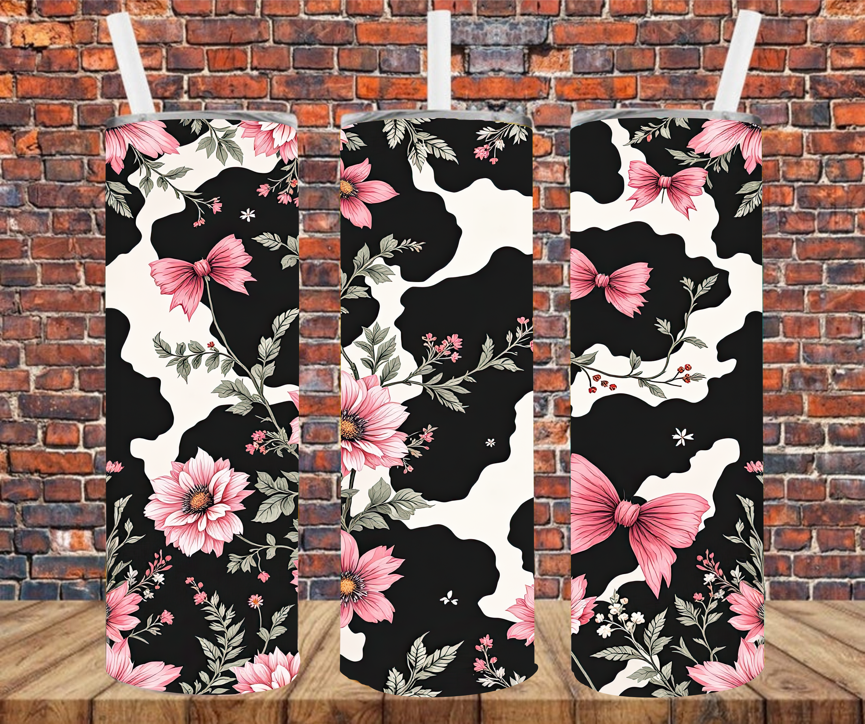 Cow Print & Floral - Tumbler Wrap - Sublimation Transfers