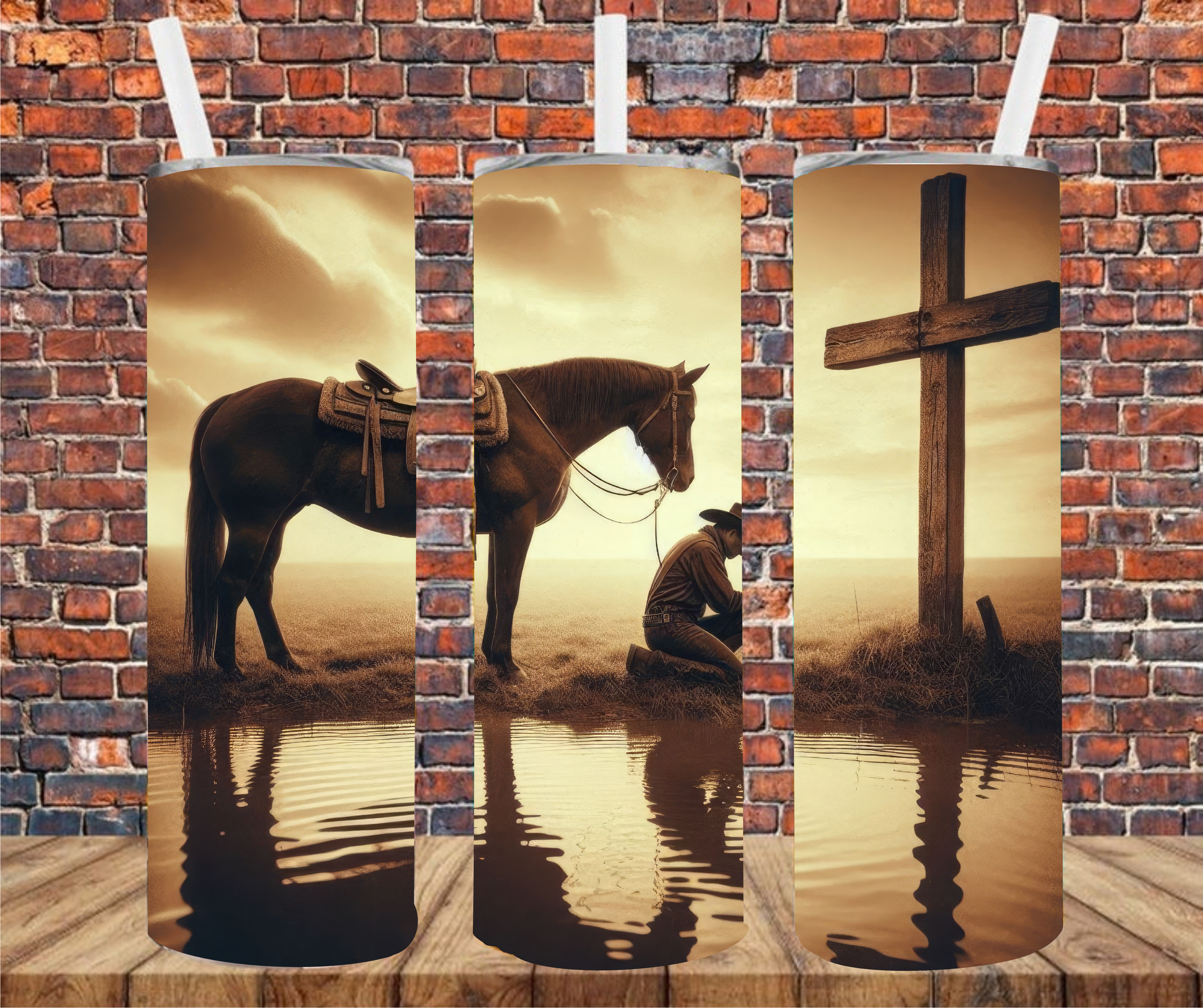 Cowboy Kneeling At Cross -  Tumbler Wrap - Sublimation Transfer