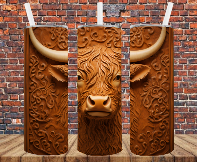 Country Cow Tooled Leather - Tumbler Wrap - Sublimation Transfers