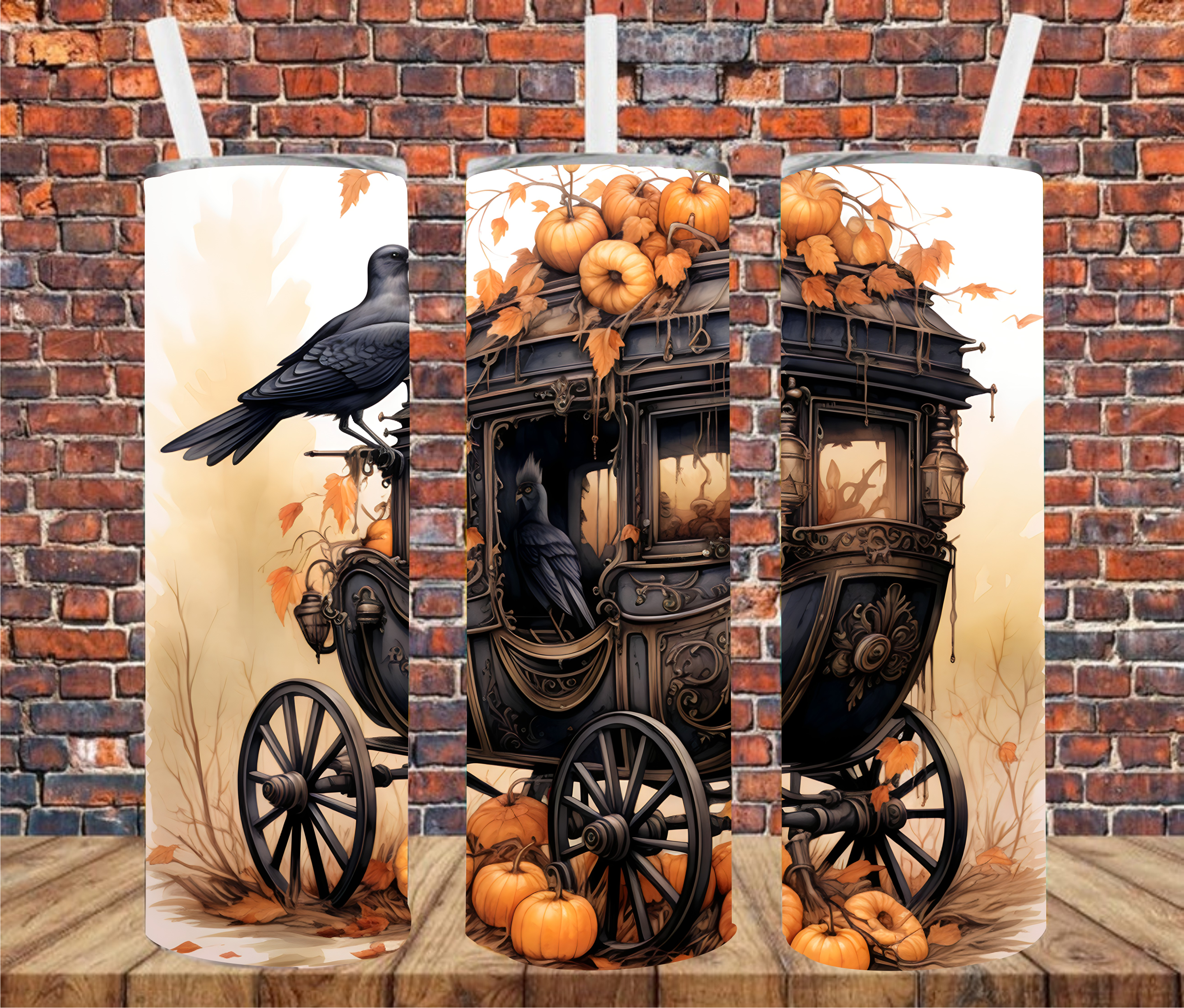 Crow & Pumpkin Carriage - Sublimation Tumbler Wrap