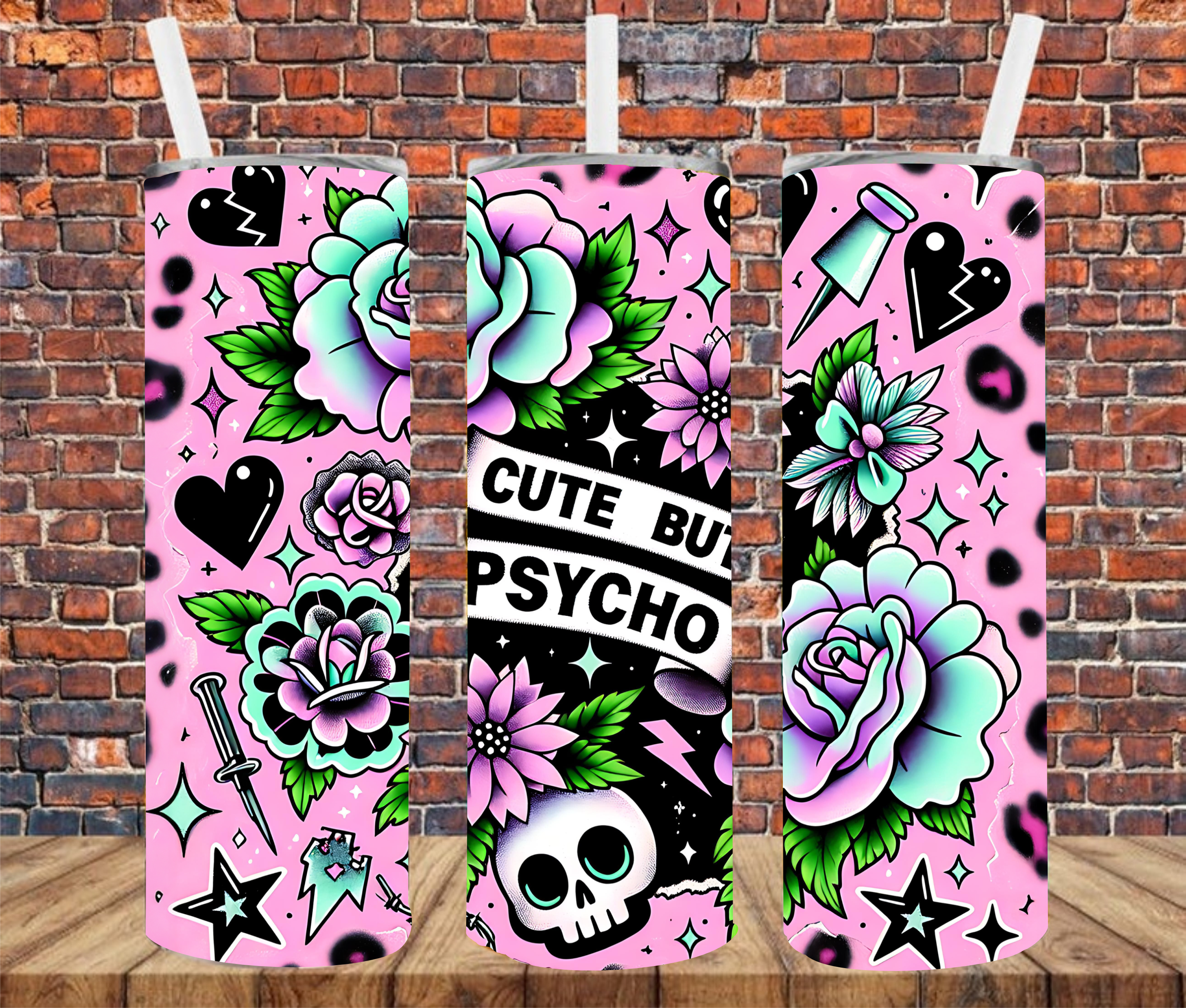 Cute But Psycho - Tumbler Wrap - Sublimation Transfers