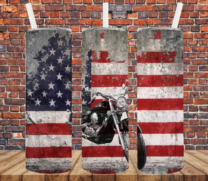 Motorcycle American Flag- Tumbler Wrap Sublimation Transfers