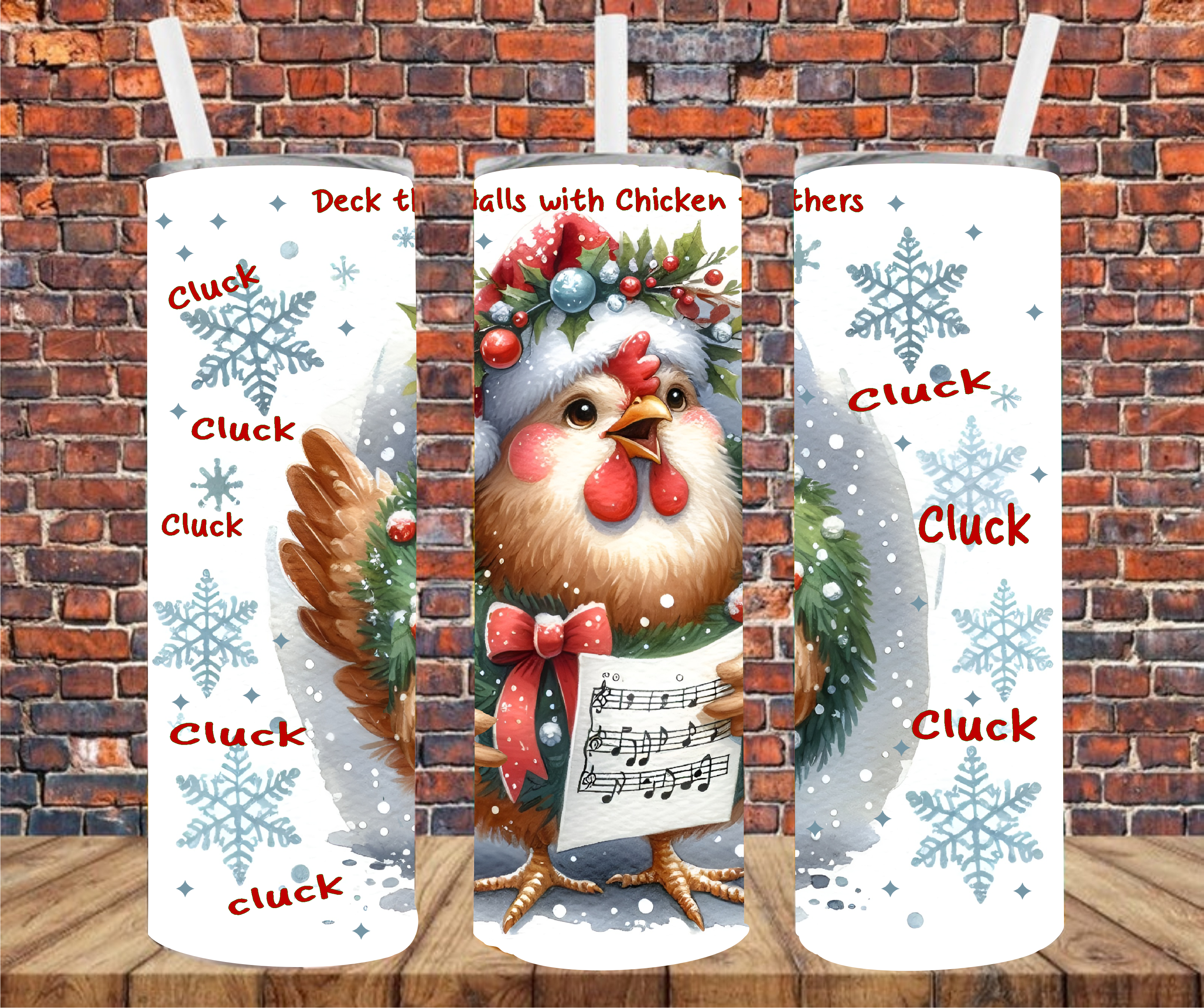 Deck The Halls With Chicken Feathers - Tumbler Wrap - Sublimation Transfer
