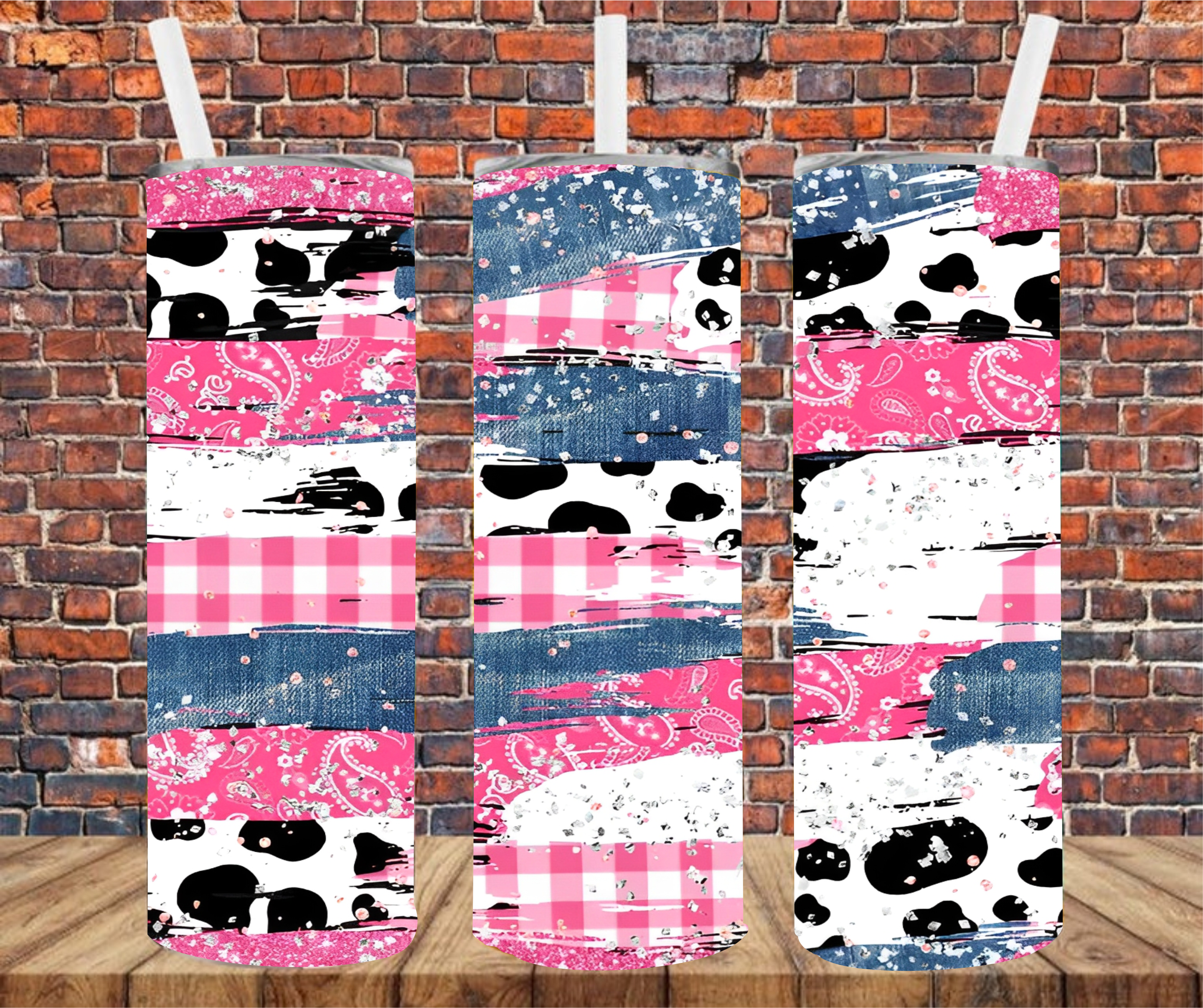 Bandana, Denim & Cow Print - Sublimation Tumbler Wrap