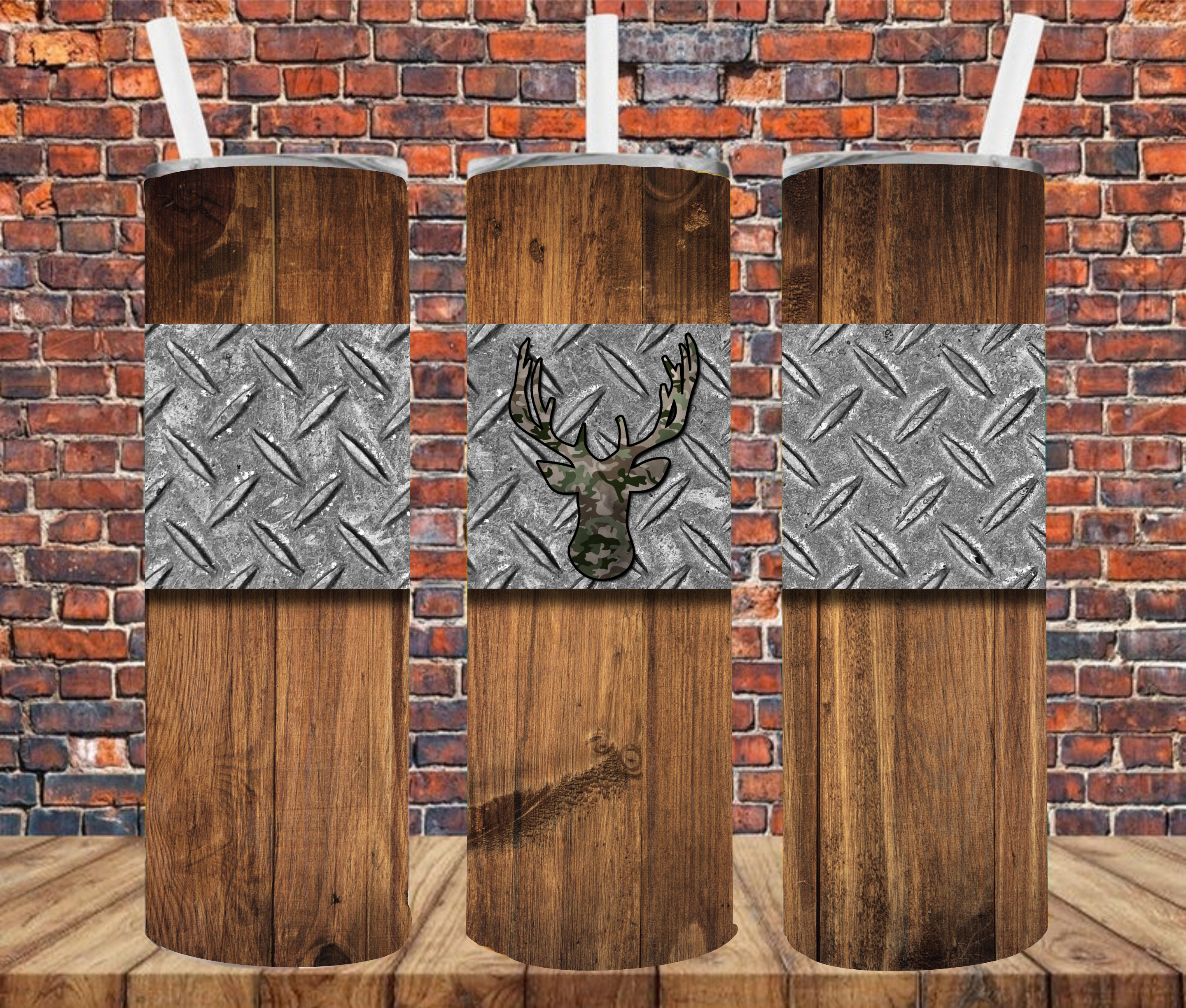 Deer Head on Diamond Plate - Tumbler Wrap - Sublimation Transfer