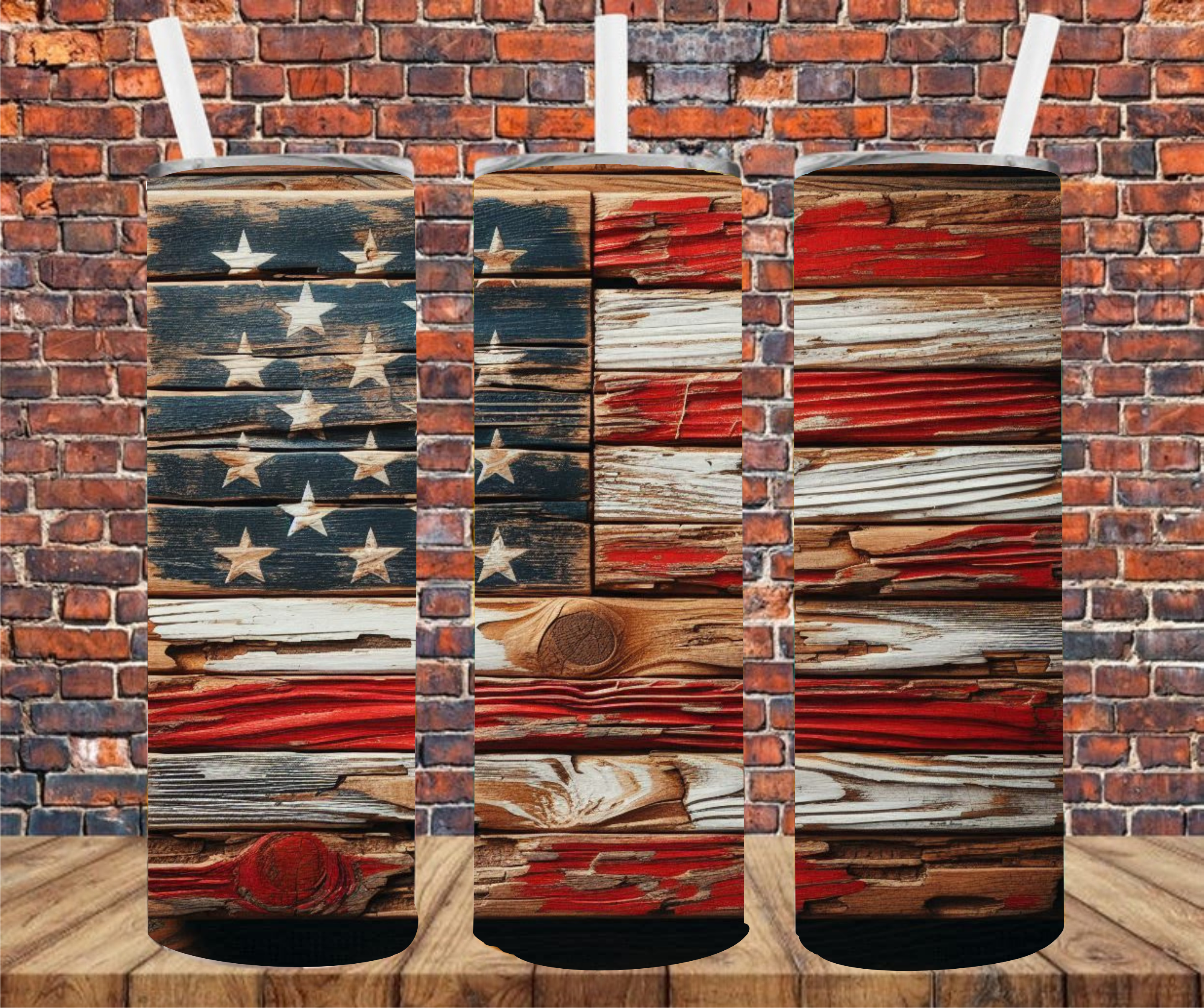 Wooden American Flag - Tumbler Wrap - Sublimation Transfer