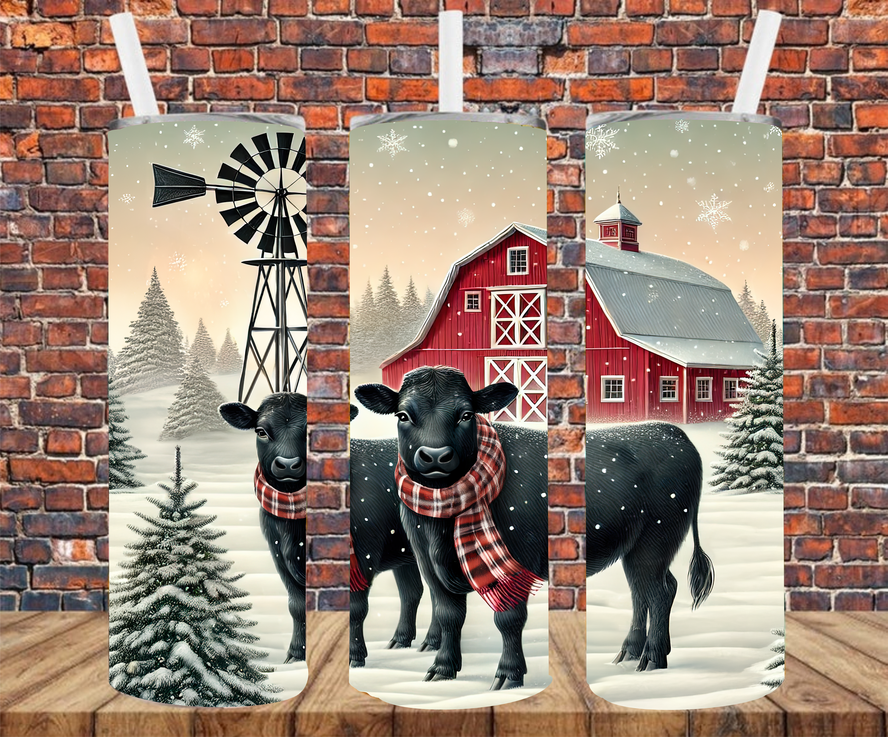 Country Christmas Cow - Tumbler Wrap - Sublimation Transfers