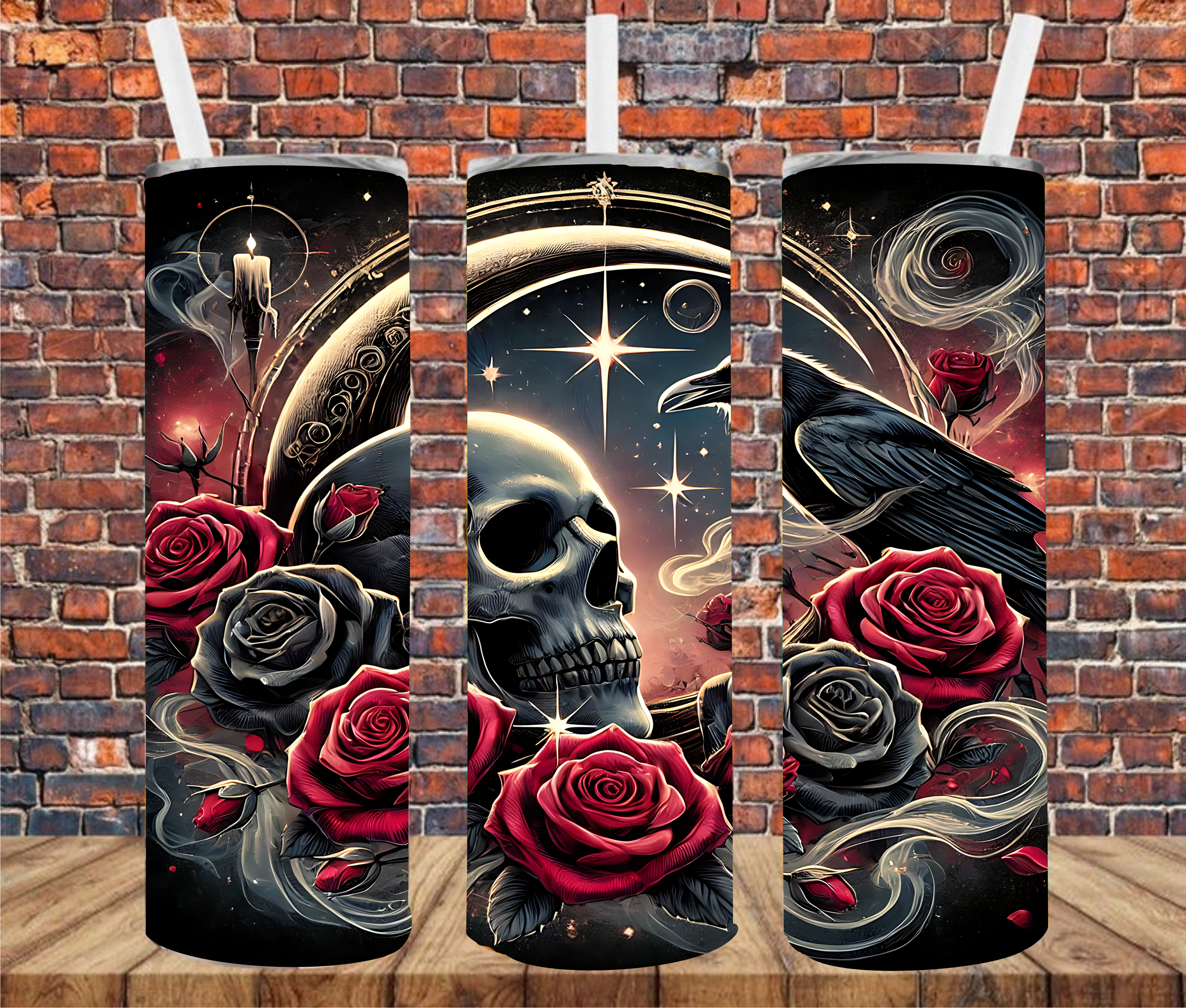 Dark Crow with Skull - Sublimation Tumbler Wrap