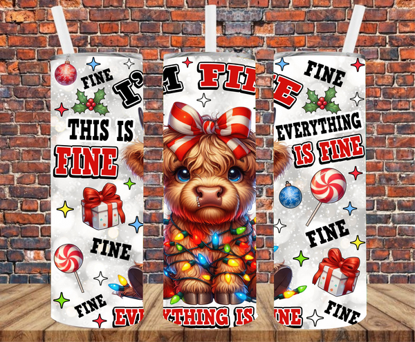I'm Fine Chritmas Cow - Tumbler Wrap - Sublimation Transfers