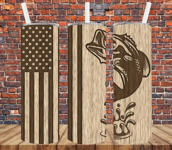 Wood Look Fish Flag - Tumbler Wrap Sublimation Transfers